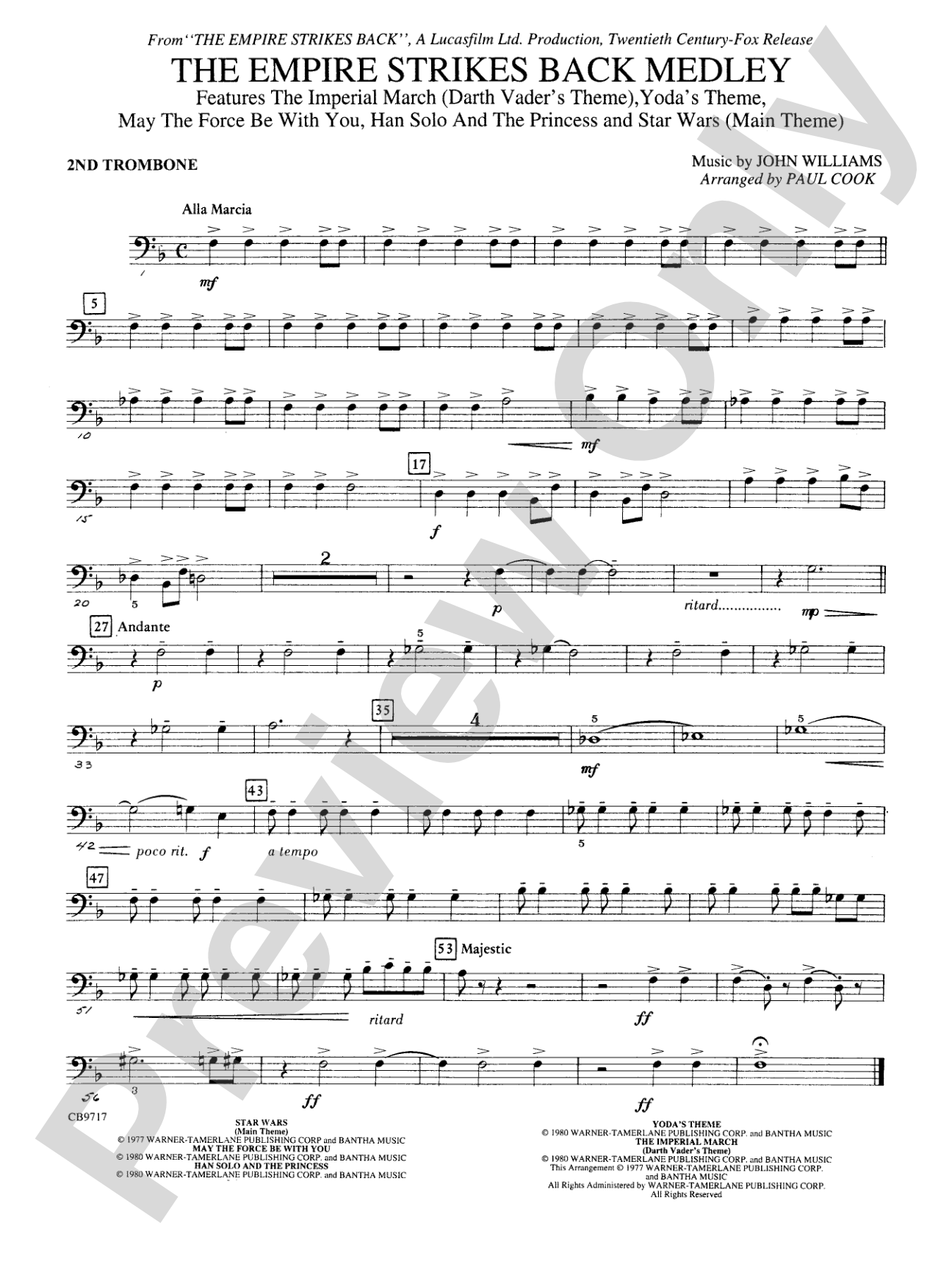 The Empire Strikes Back Medley: 2nd Trombone