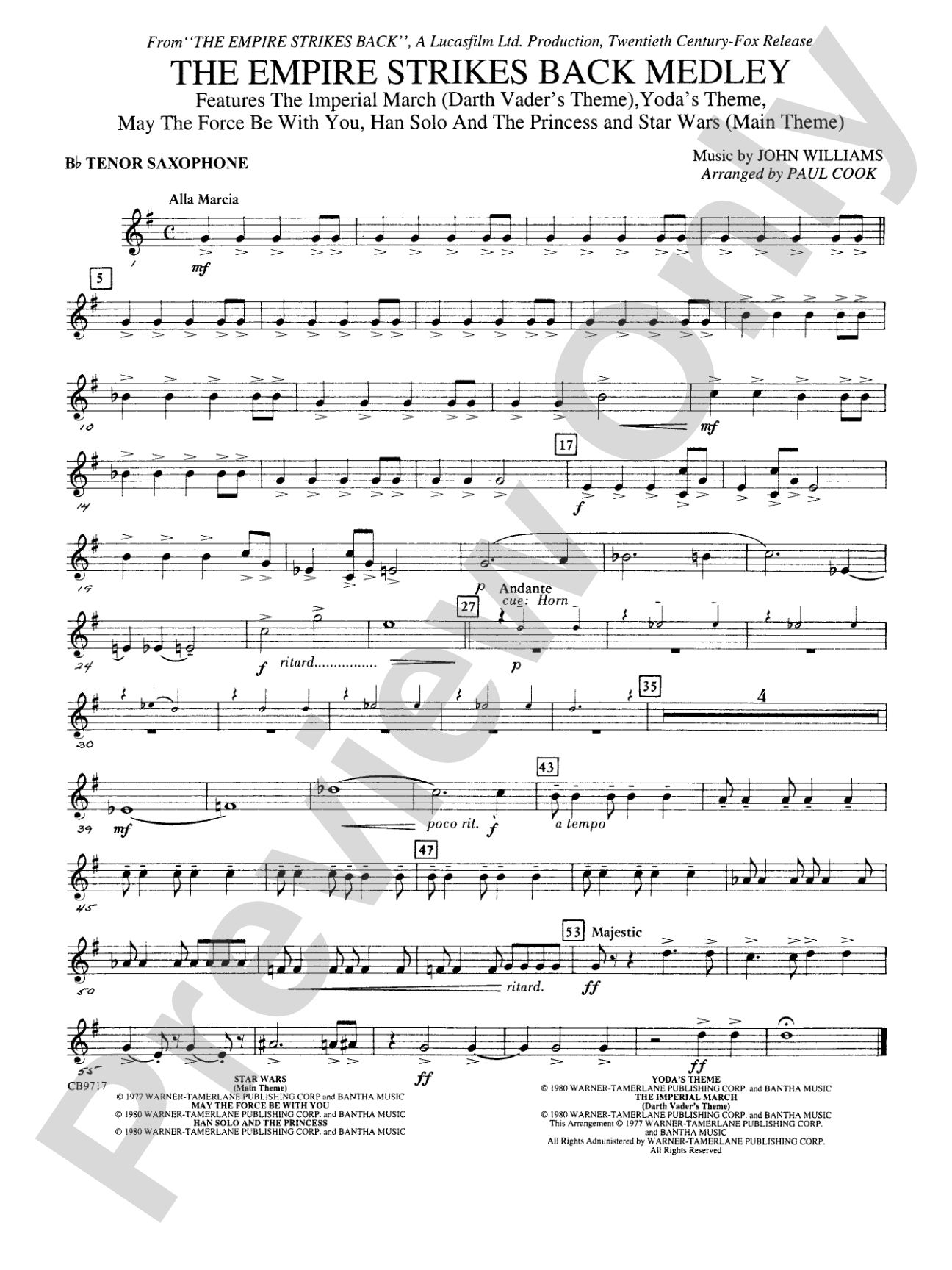 The Empire Strikes Back Medley: B-flat Tenor Saxophone