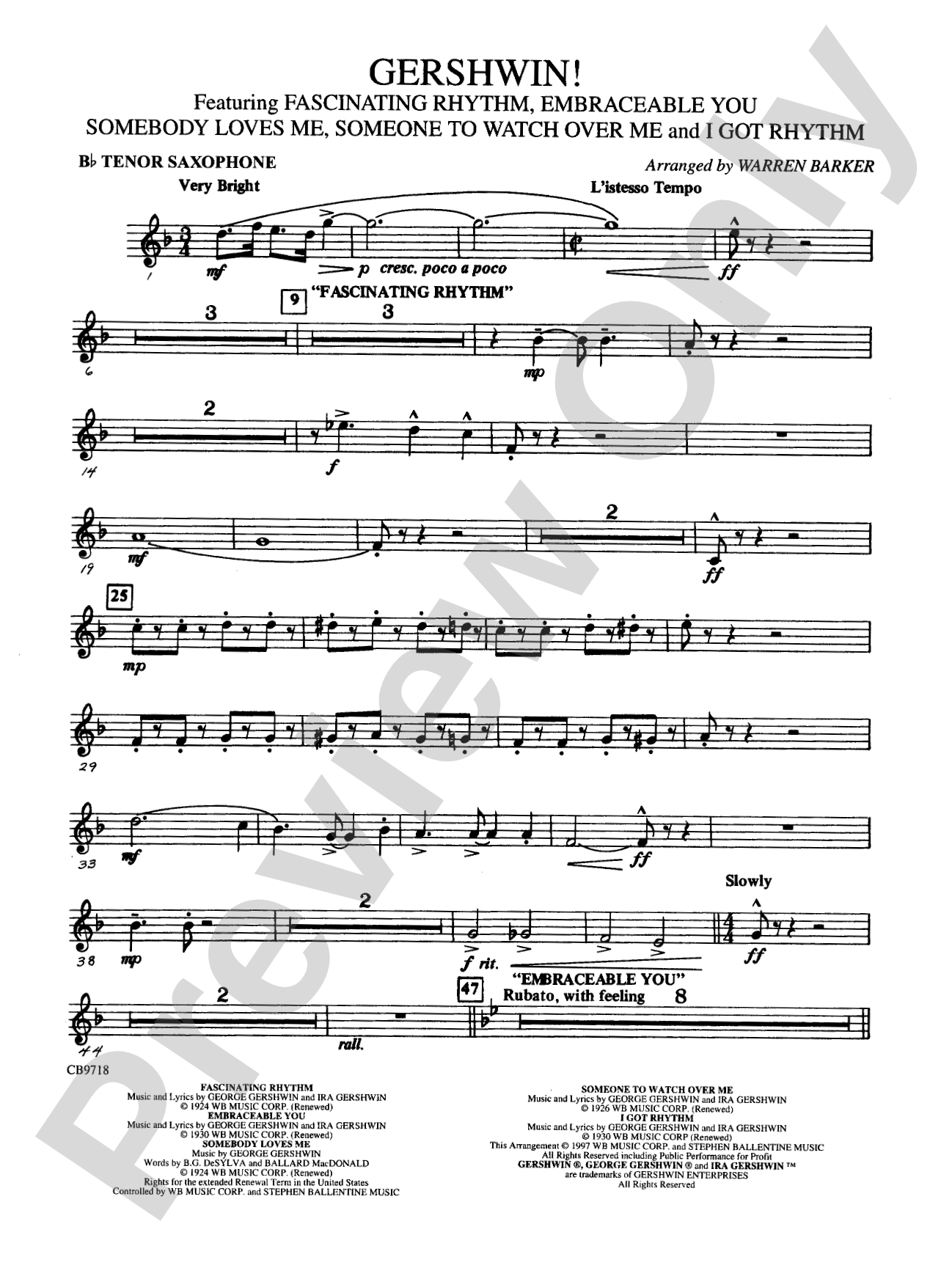 Gershwin! (Medley): B-flat Tenor Saxophone