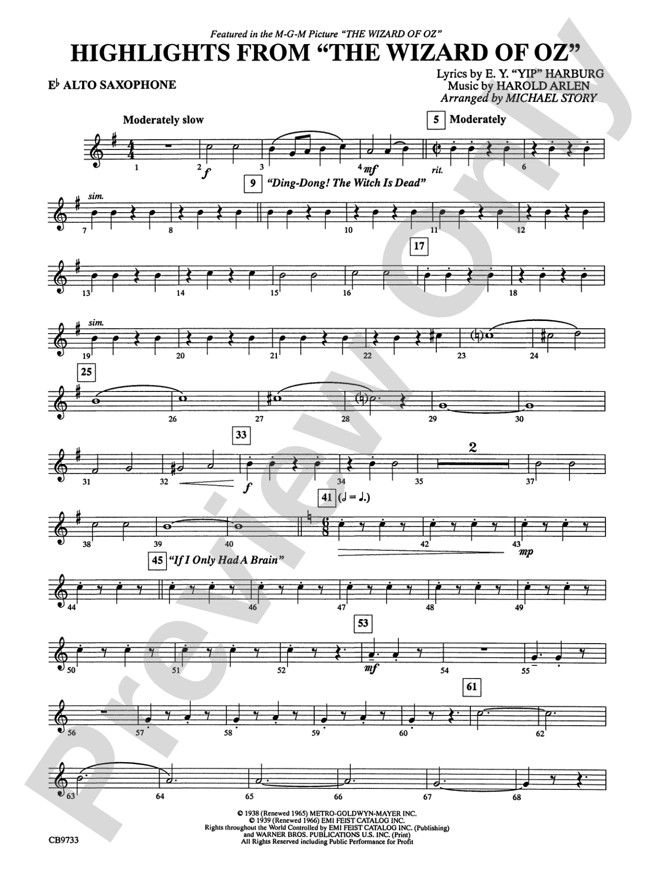 The Wizard of Oz, Highlights from: E-flat Alto Saxophone