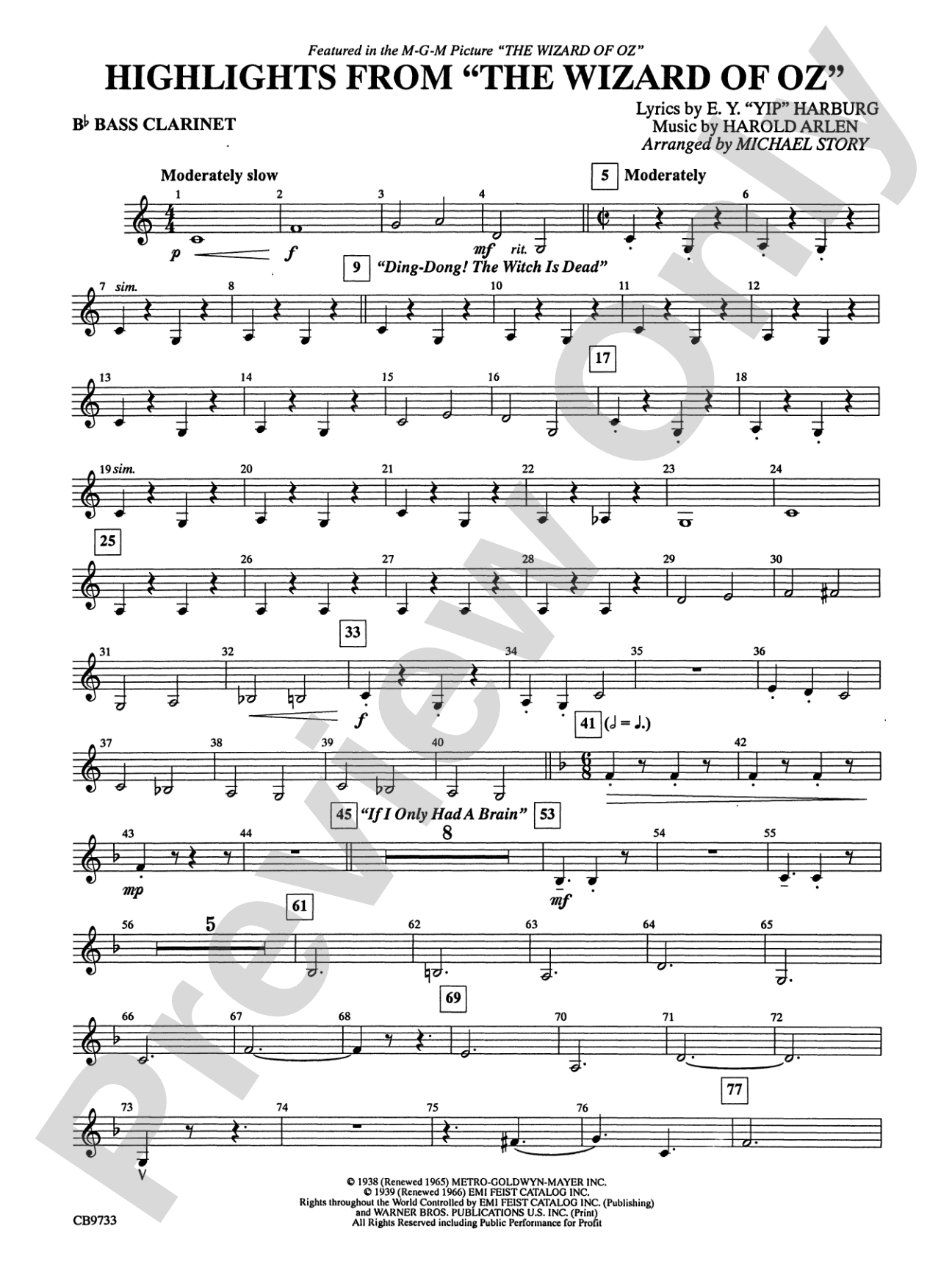 The Wizard of Oz, Highlights from: B-flat Bass Clarinet