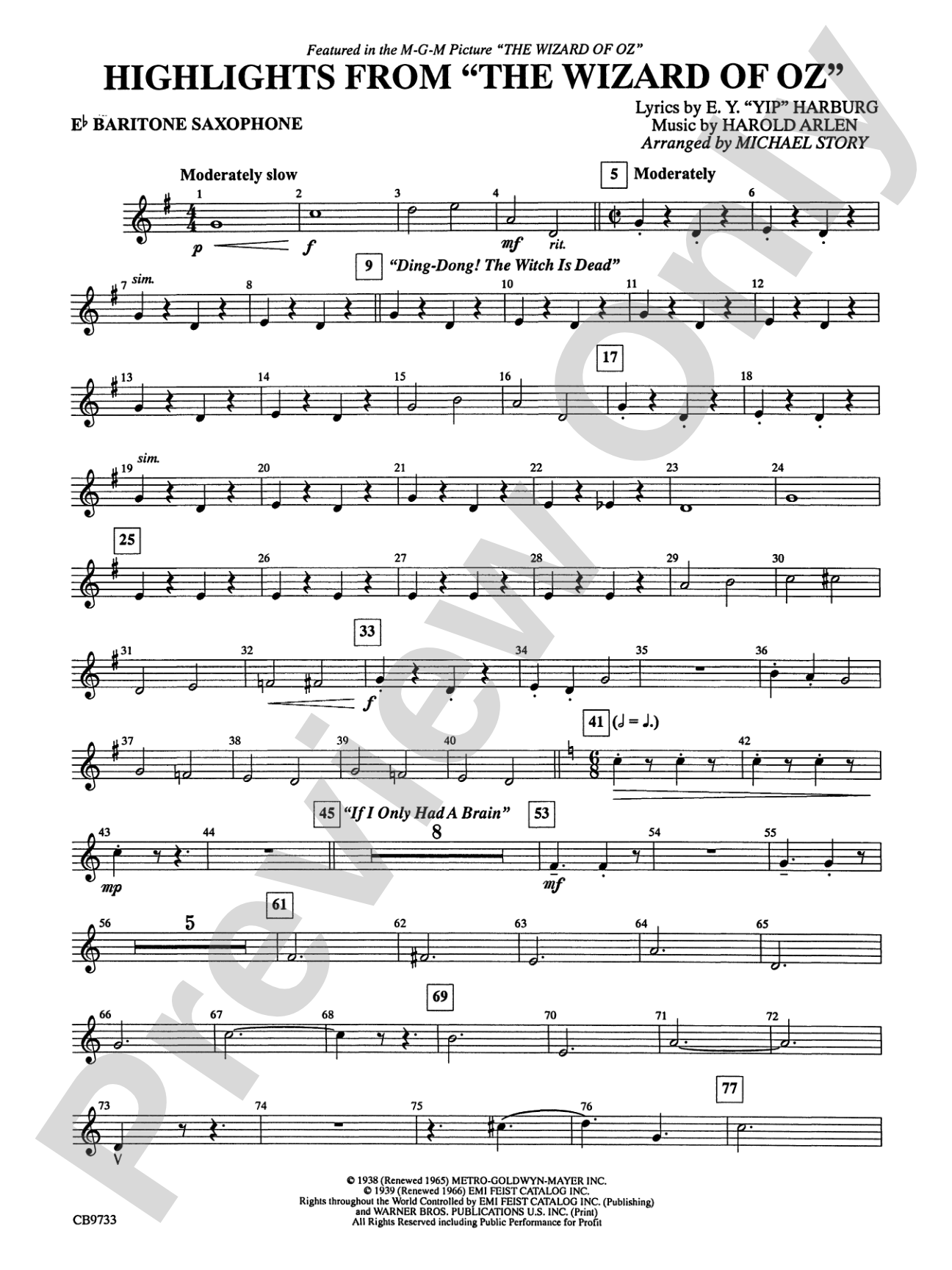 The Wizard of Oz, Highlights from: E-flat Baritone Saxophone