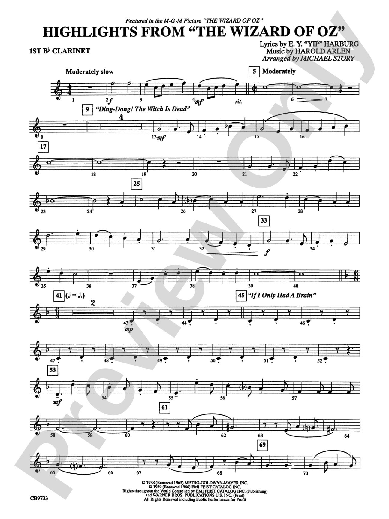 The Wizard of Oz, Highlights from: 1st B-flat Clarinet