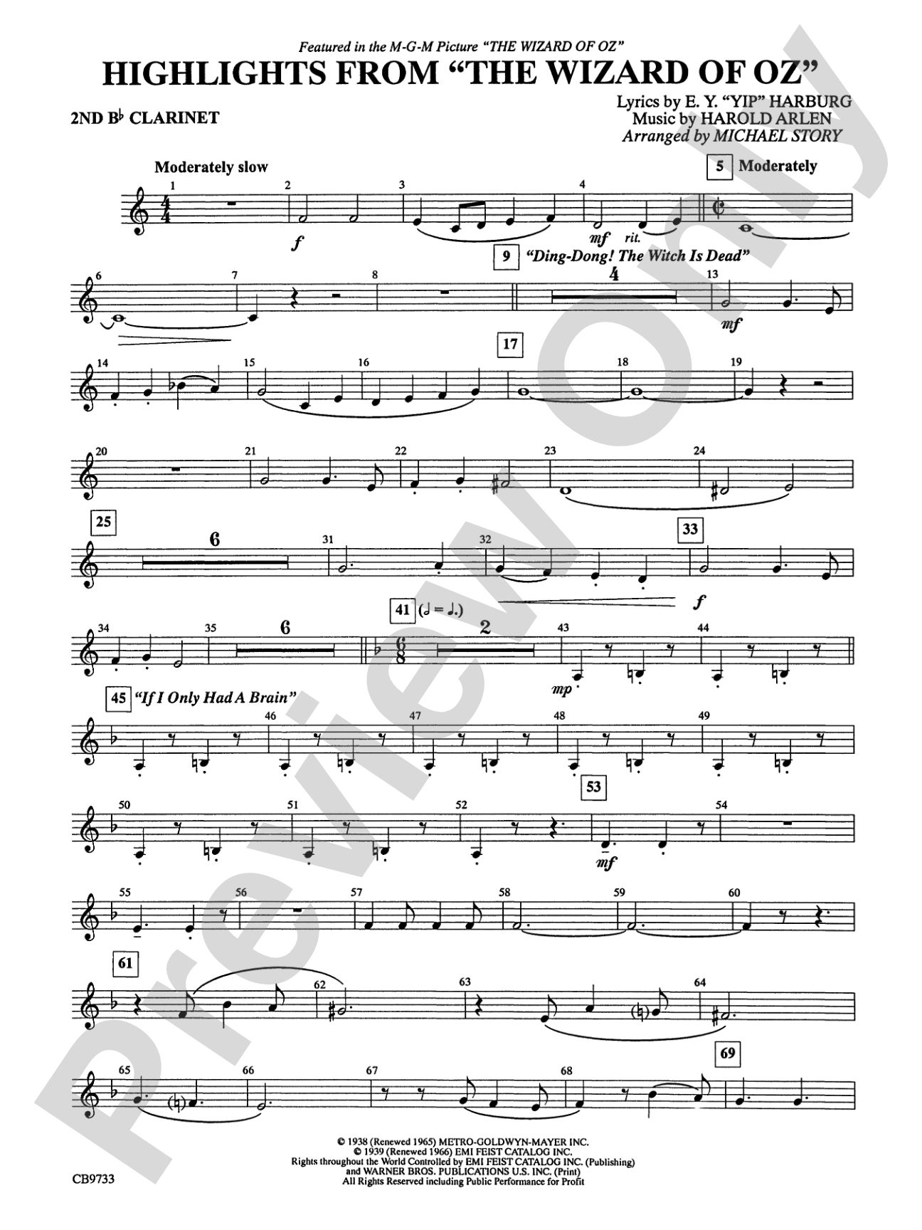 The Wizard of Oz, Highlights from: 2nd B-flat Clarinet
