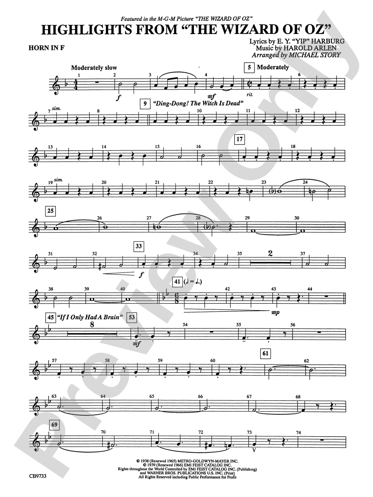 The Wizard of Oz, Highlights from: 1st F Horn