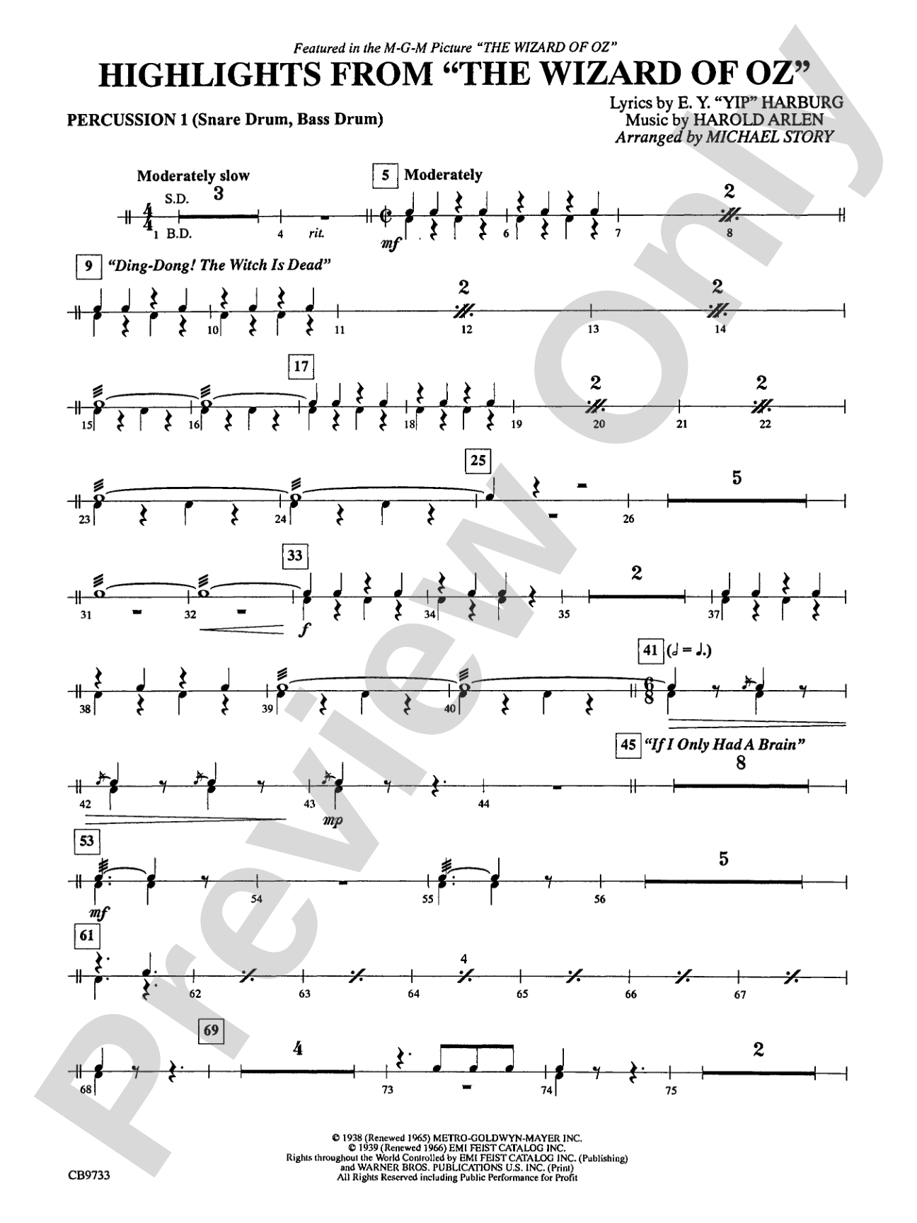 The Wizard of Oz, Highlights from: 1st Percussion