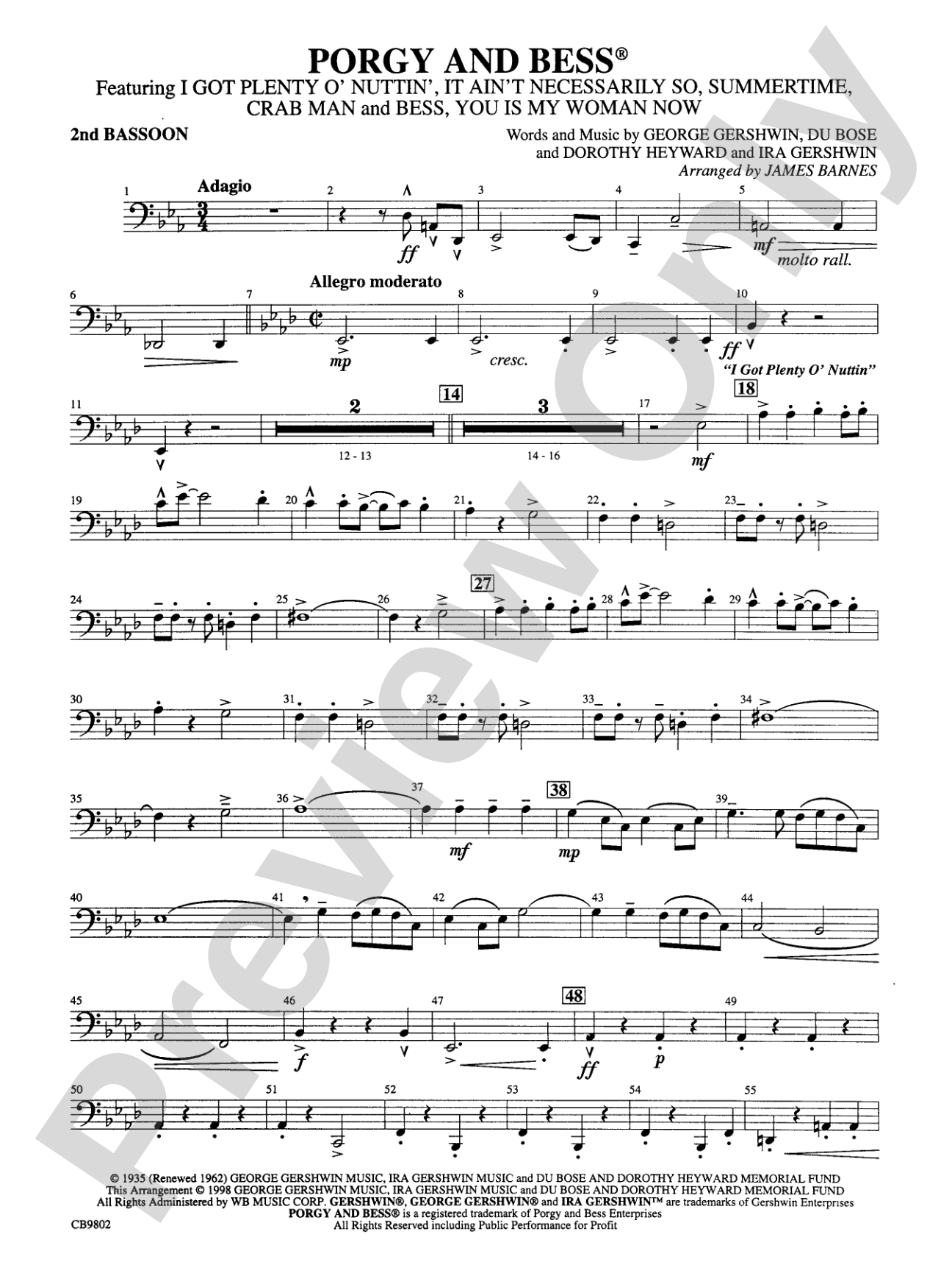 Porgy and Bess® (Medley): 2nd Bassoon