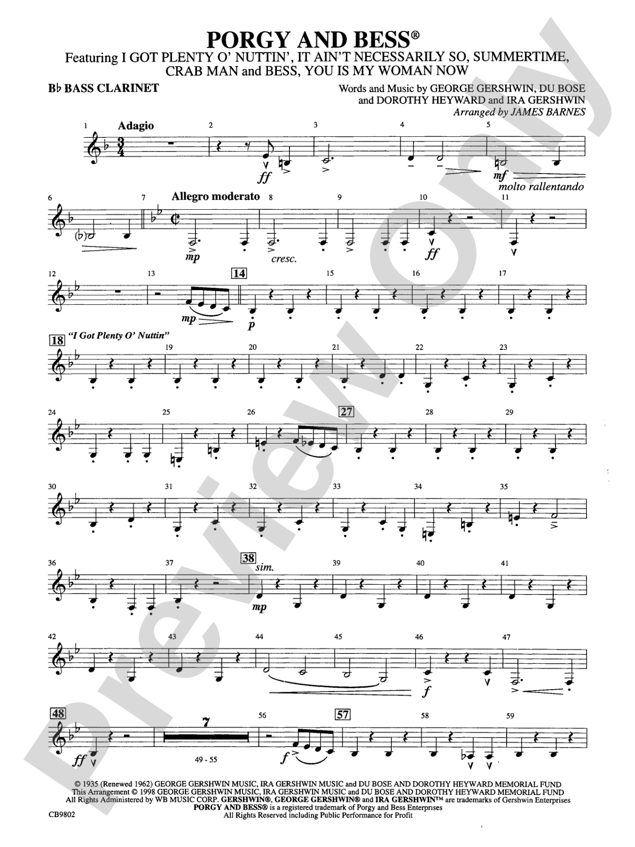 Porgy and Bess® (Medley): B-flat Bass Clarinet