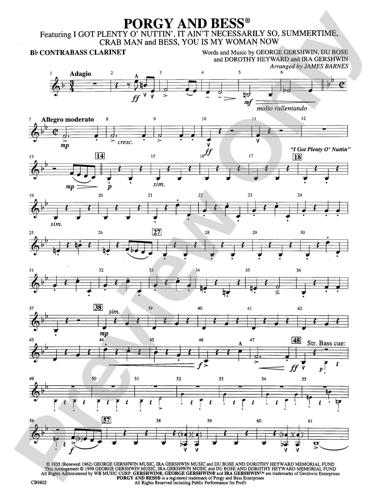 Porgy and Bess® (Medley): B-flat Contrabass Clarinet