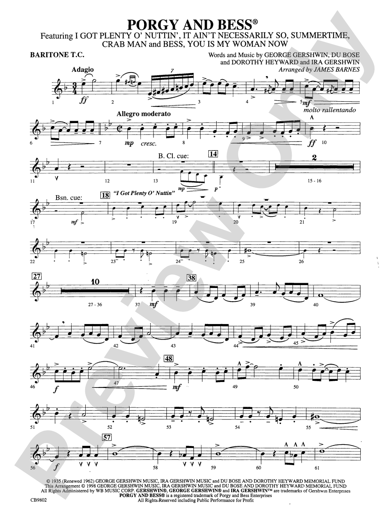 Porgy and Bess® (Medley): Baritone T.C.