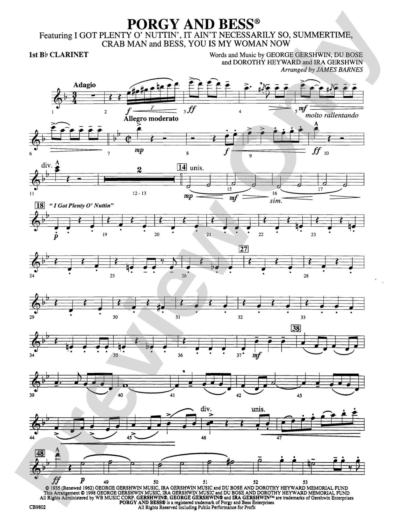 Porgy and Bess® (Medley): 1st B-flat Clarinet