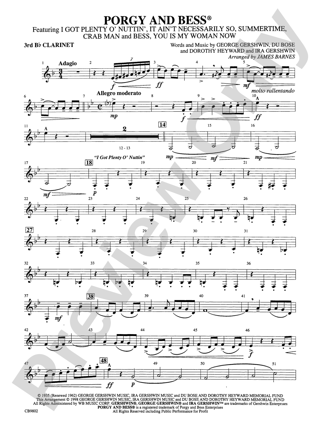 Porgy and Bess® (Medley): 3rd B-flat Clarinet