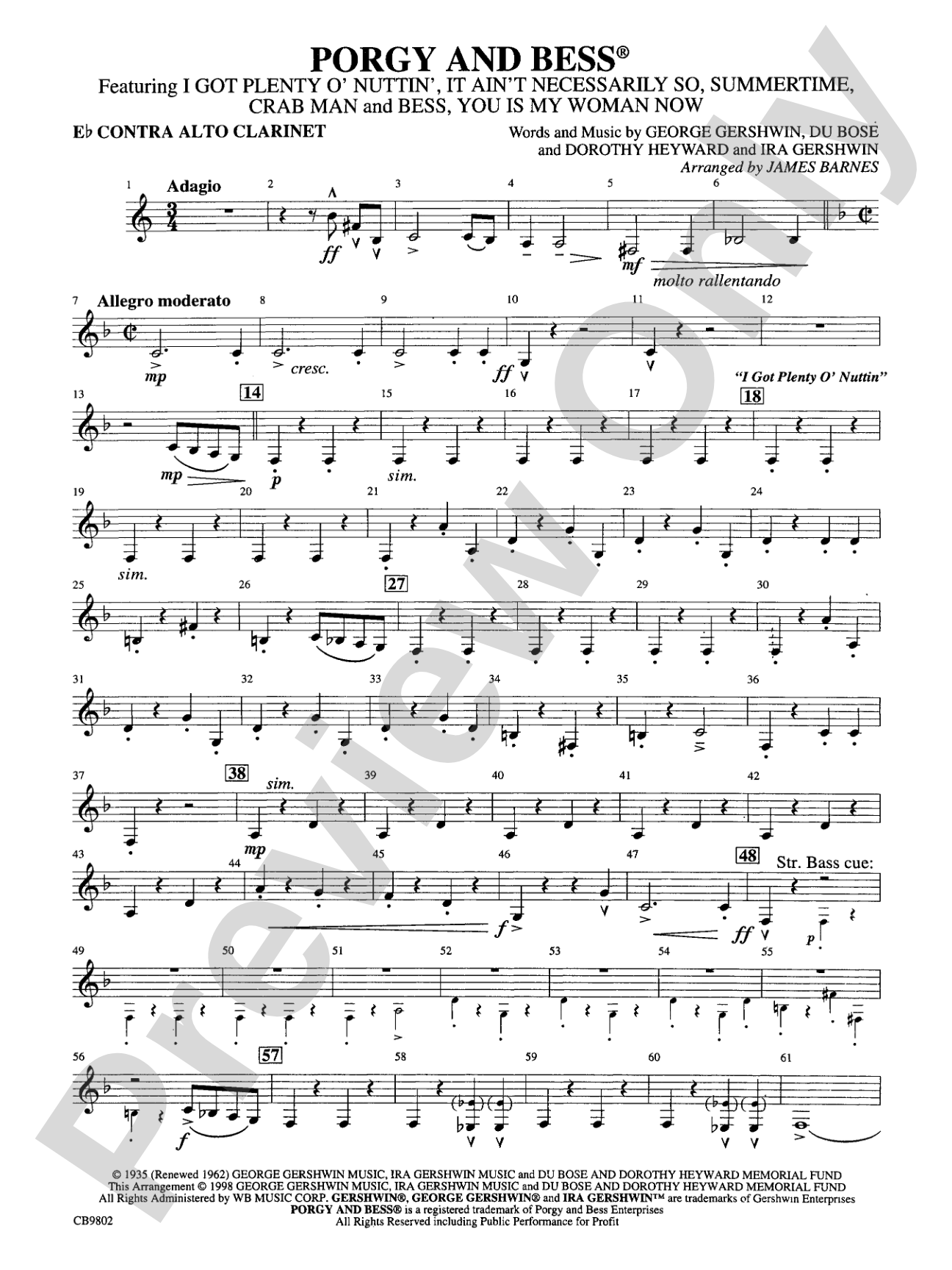 Porgy and Bess® (Medley): E-flat Contra-Alto Clarinet