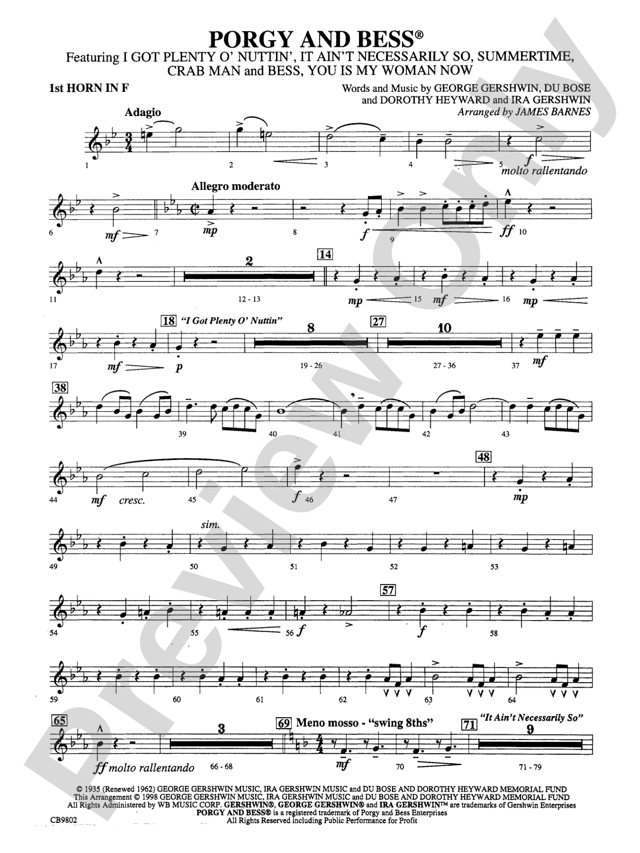 Porgy and Bess® (Medley): 1st F Horn