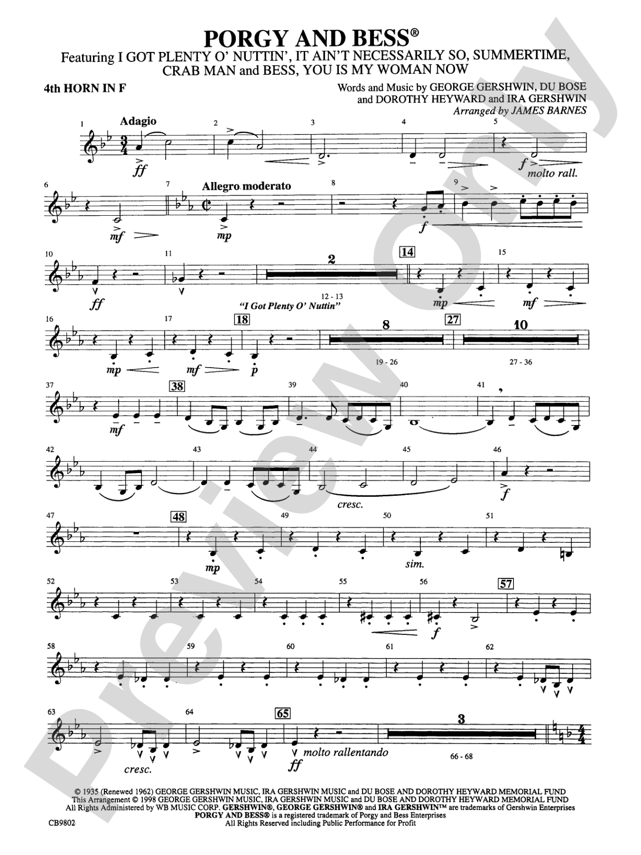 Porgy and Bess® (Medley): 4th F Horn
