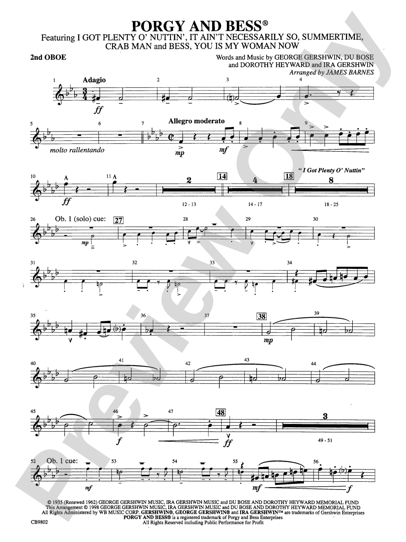 Porgy and Bess® (Medley): 2nd Oboe