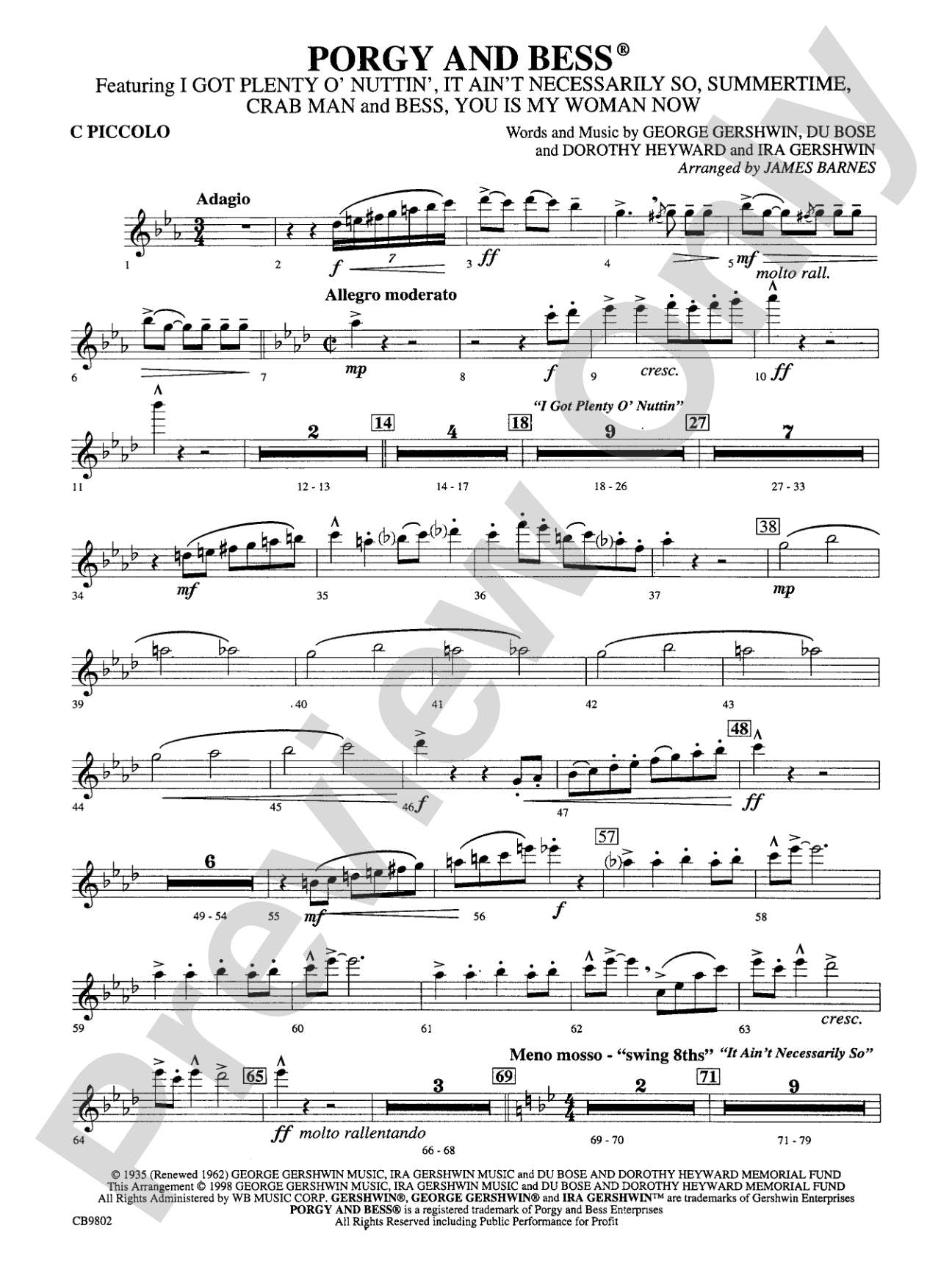 Porgy and Bess® (Medley): Piccolo