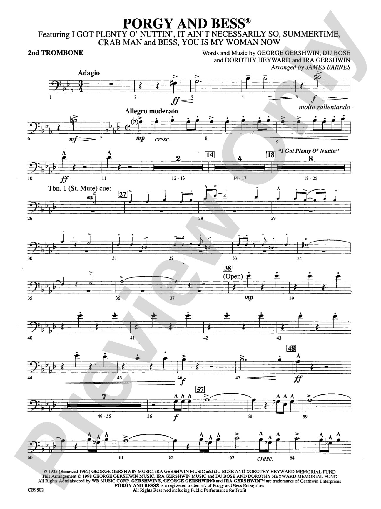 Porgy and Bess® (Medley): 2nd Trombone