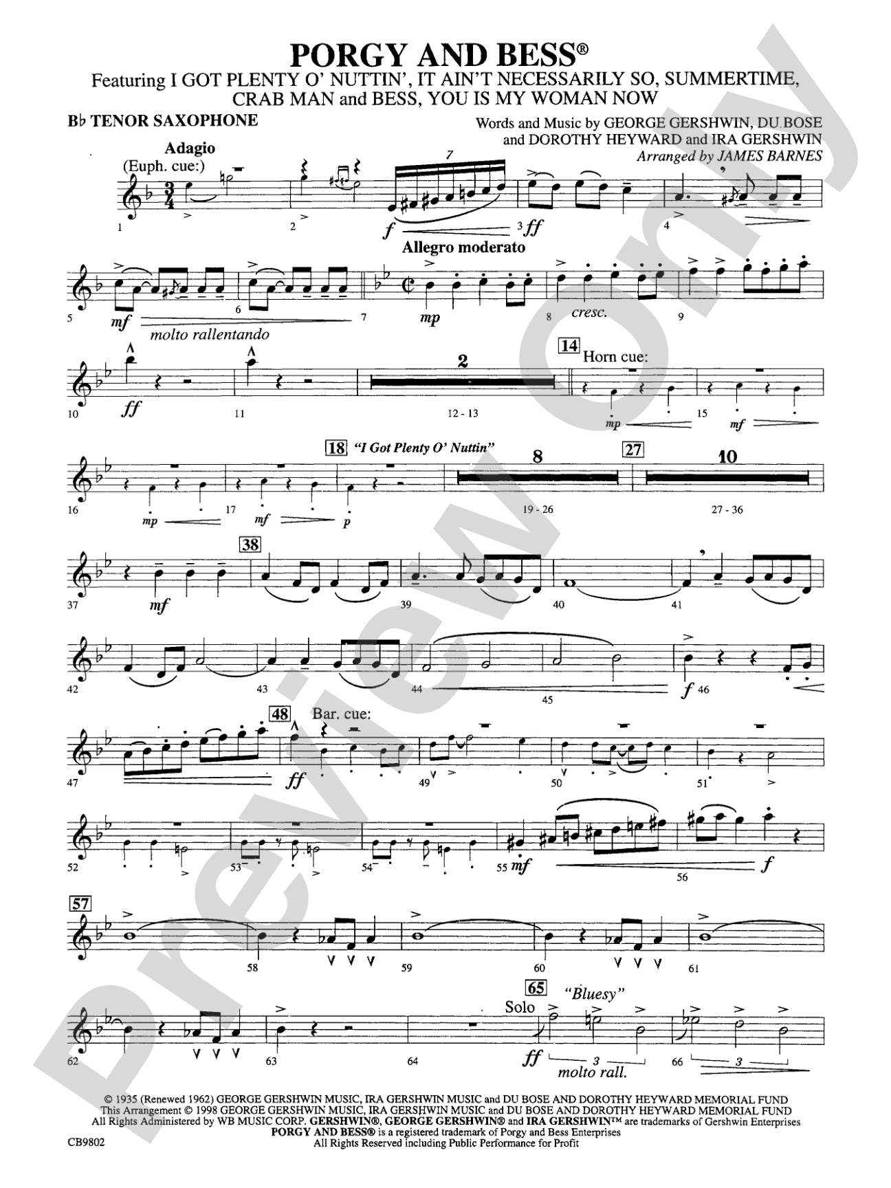 Porgy and Bess® (Medley): B-flat Tenor Saxophone
