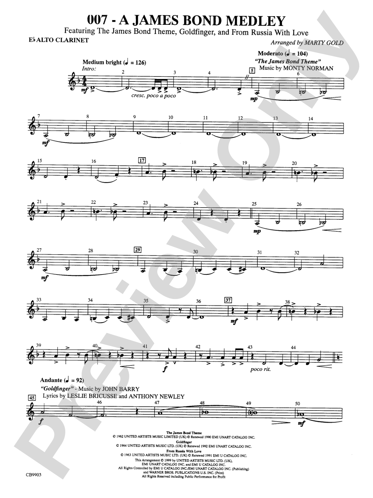 007 -- A James Bond Medley: E-flat Alto Clarinet