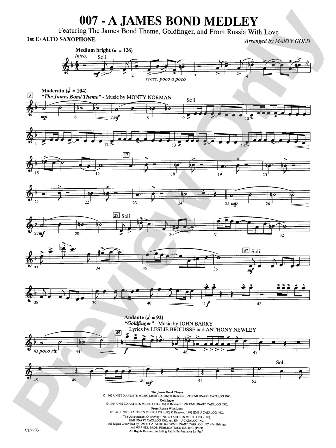 007 -- A James Bond Medley: E-flat Alto Saxophone
