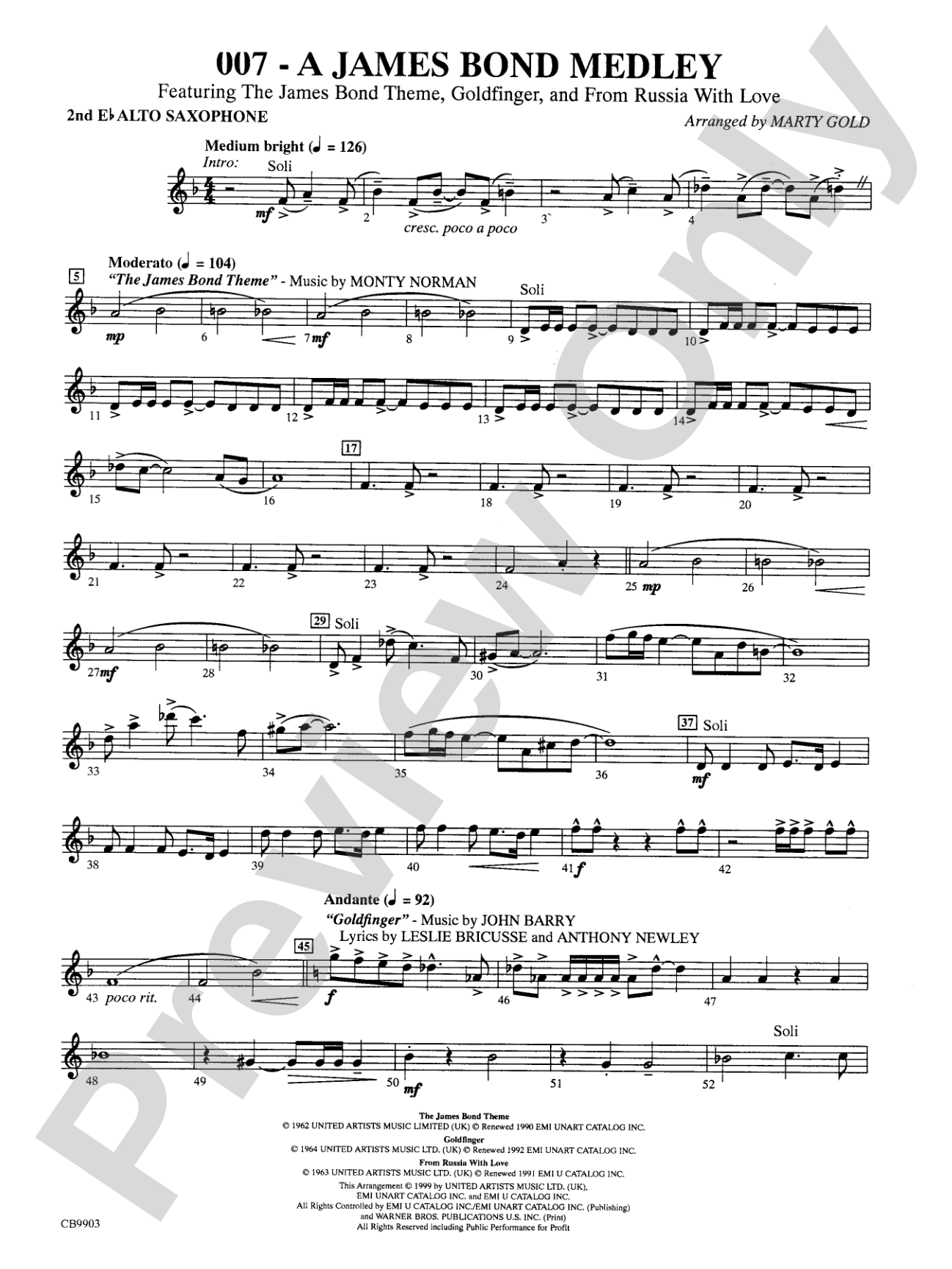 007 -- A James Bond Medley: 2nd E-flat Alto Saxophone