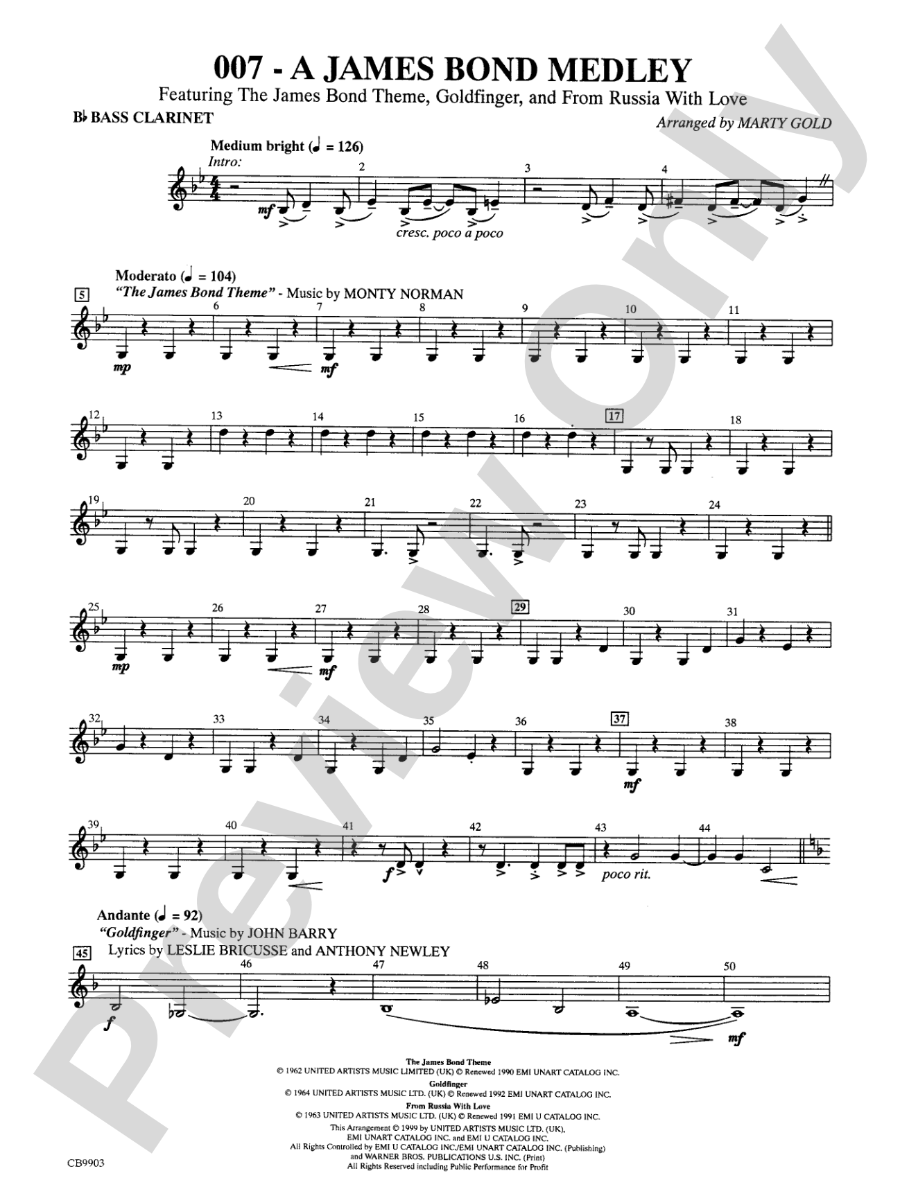 007 -- A James Bond Medley: B-flat Bass Clarinet