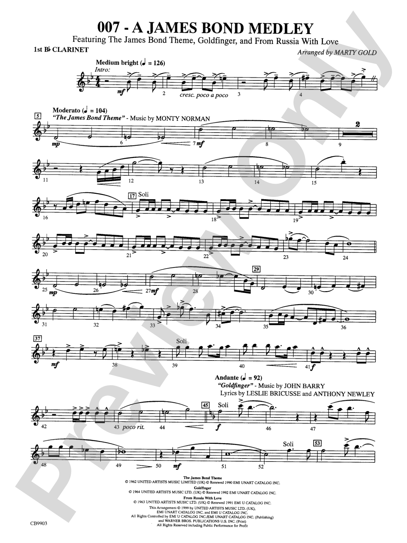 007 -- A James Bond Medley: 1st B-flat Clarinet