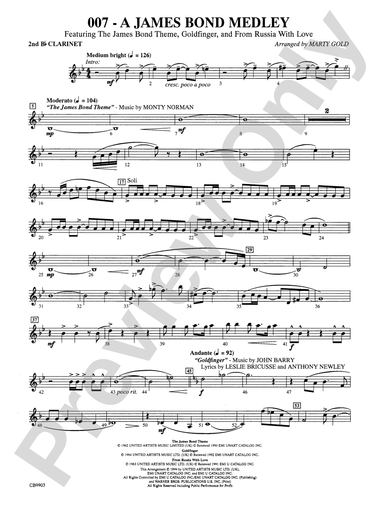 007 -- A James Bond Medley: 2nd B-flat Clarinet