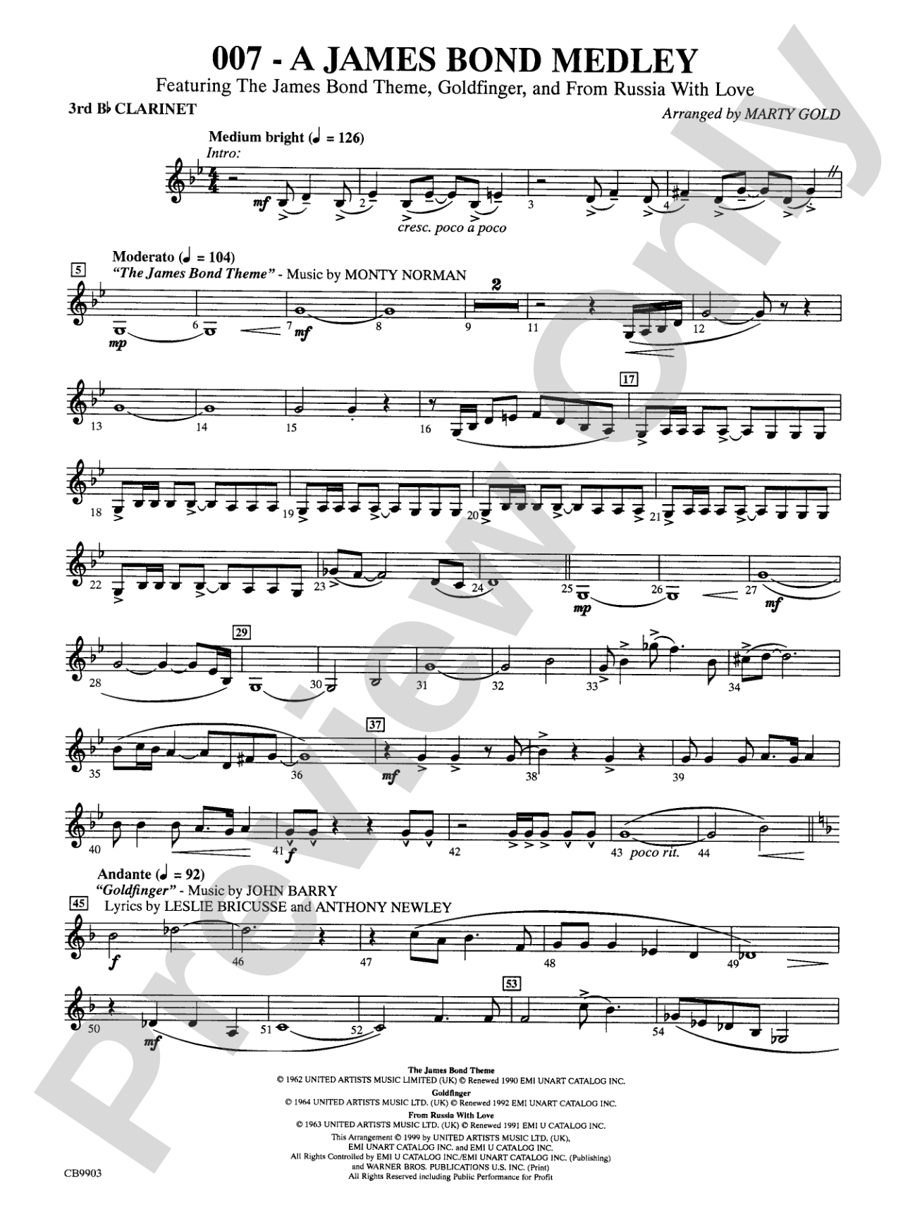 007 -- A James Bond Medley: 3rd B-flat Clarinet