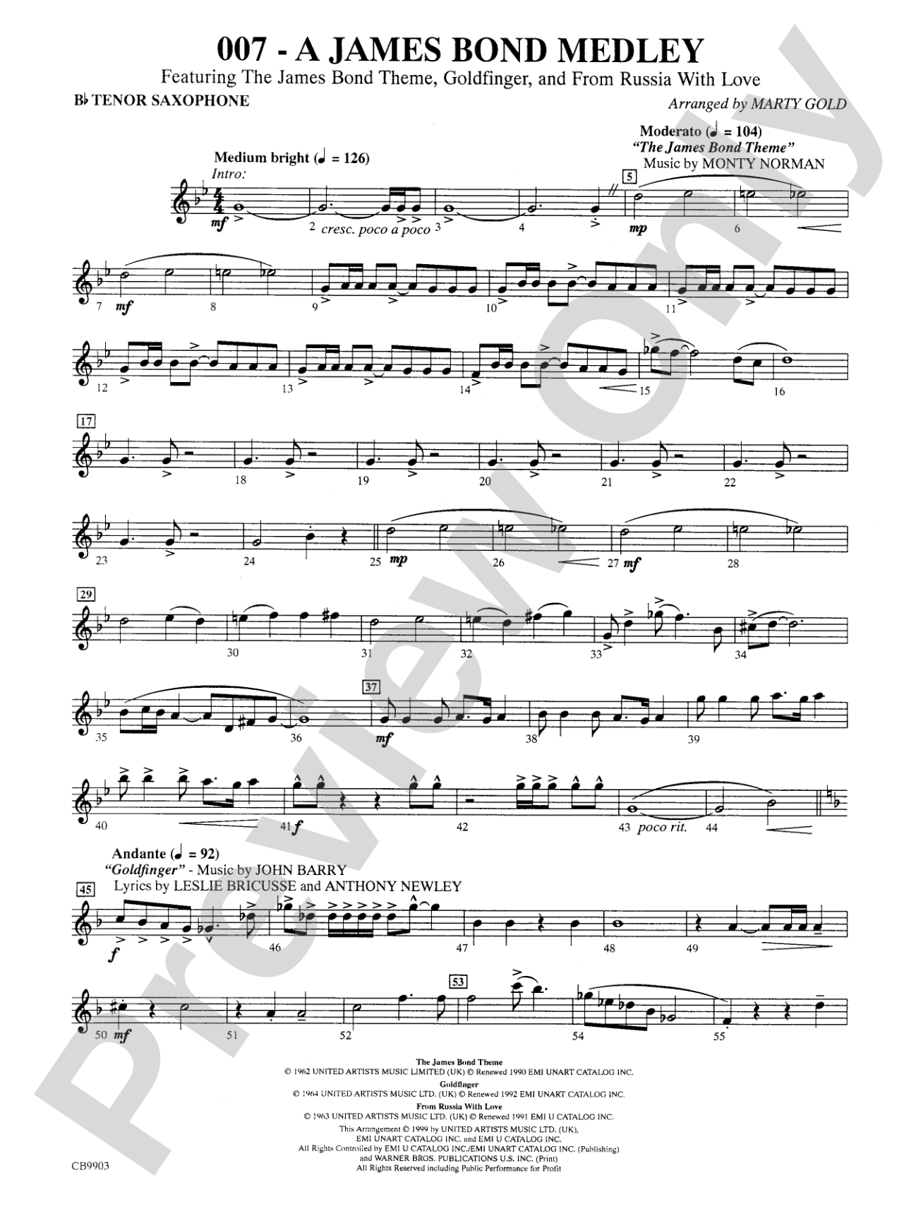 007 -- A James Bond Medley: B-flat Tenor Saxophone