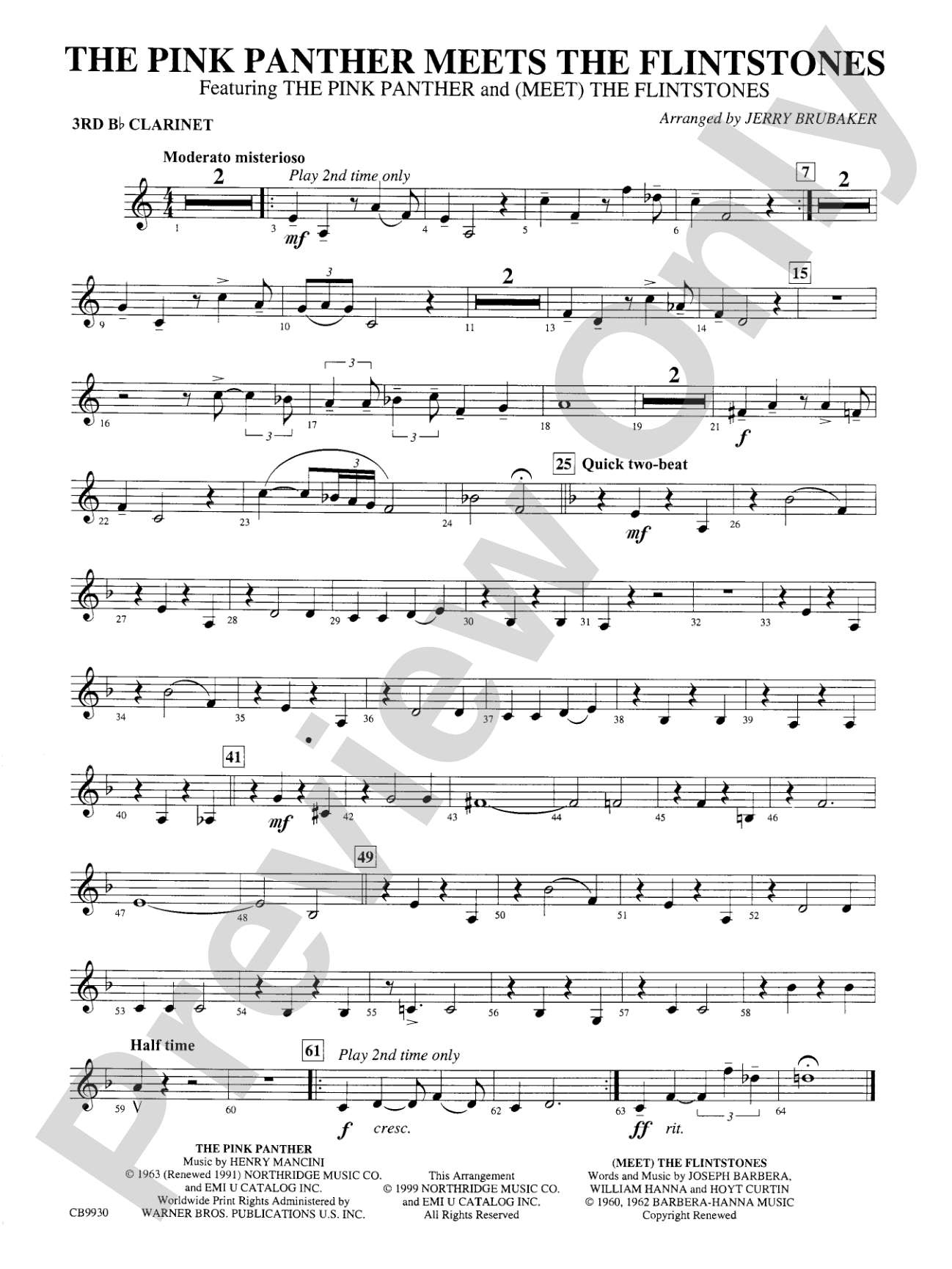 The Pink Panther Meets the Flintstones: 3rd B-flat Clarinet