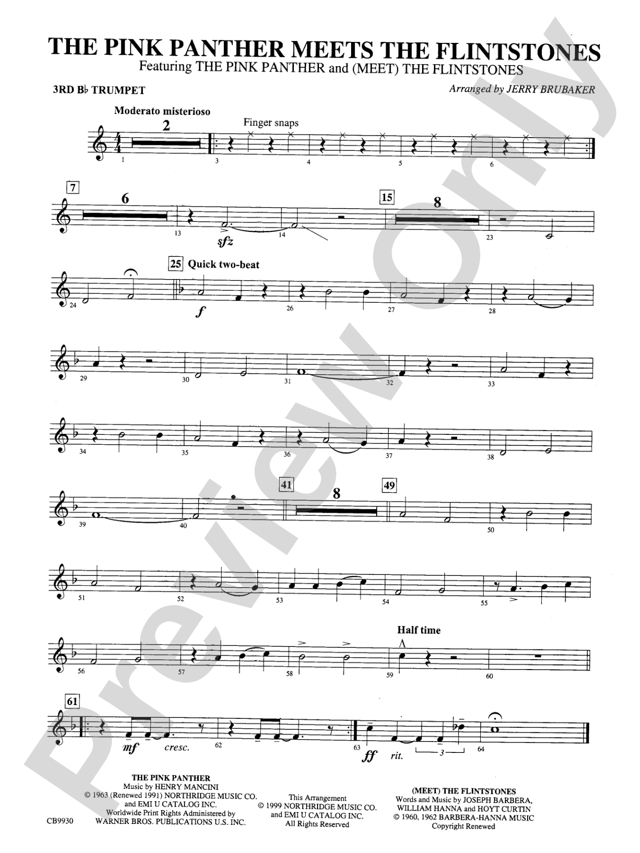 The Pink Panther Meets the Flintstones: 3rd B-flat Trumpet