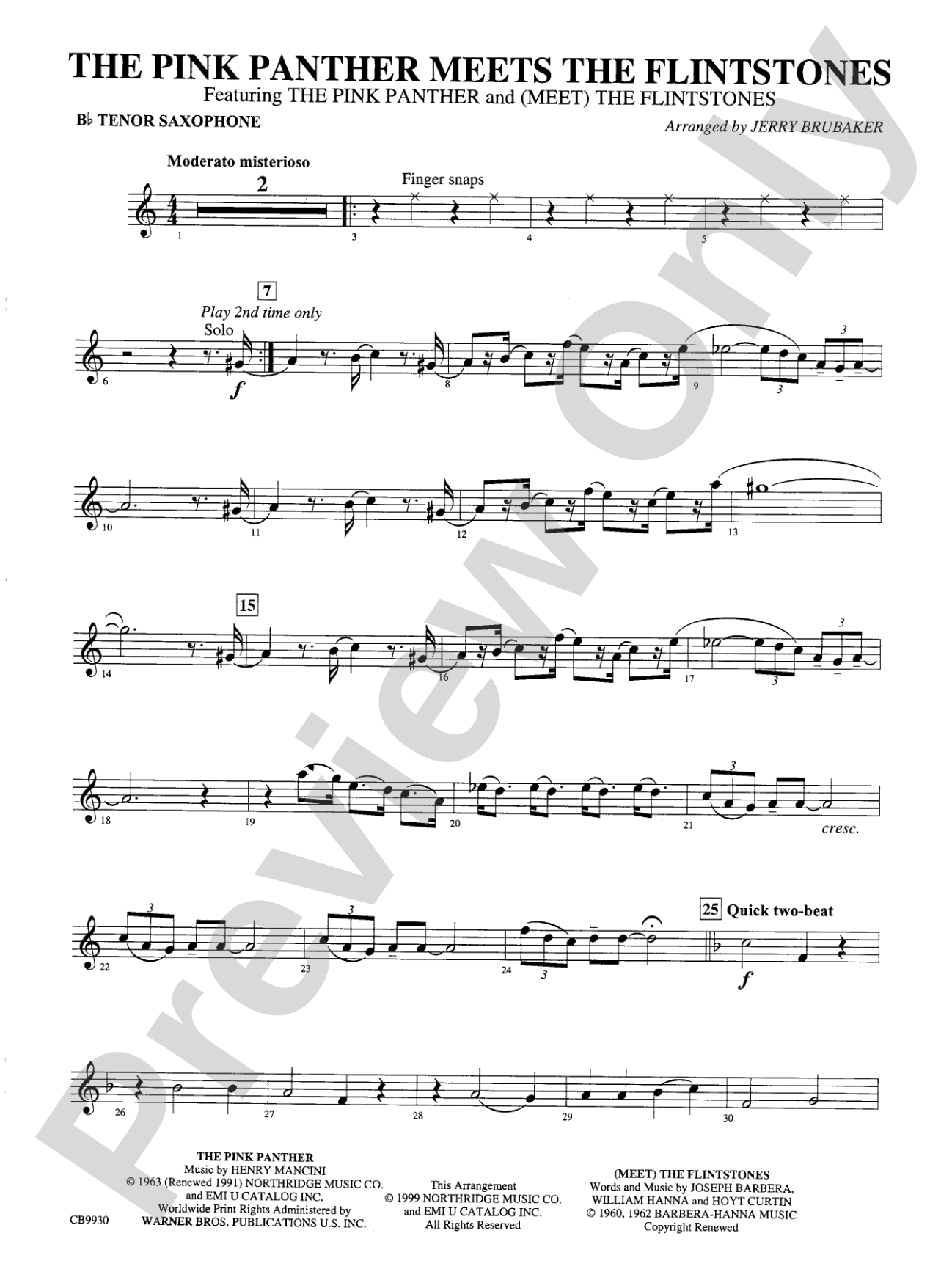 The Pink Panther Meets the Flintstones: B-flat Tenor Saxophone