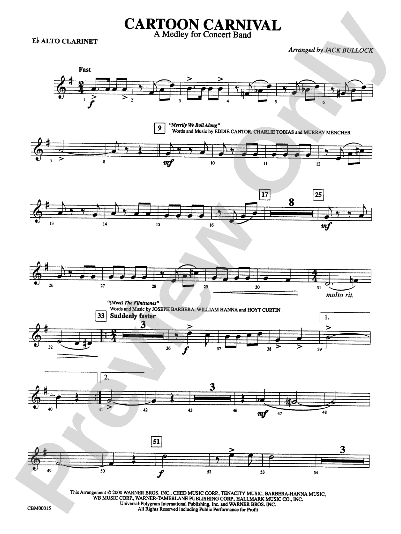 Cartoon Carnival (Medley): E-flat Alto Clarinet