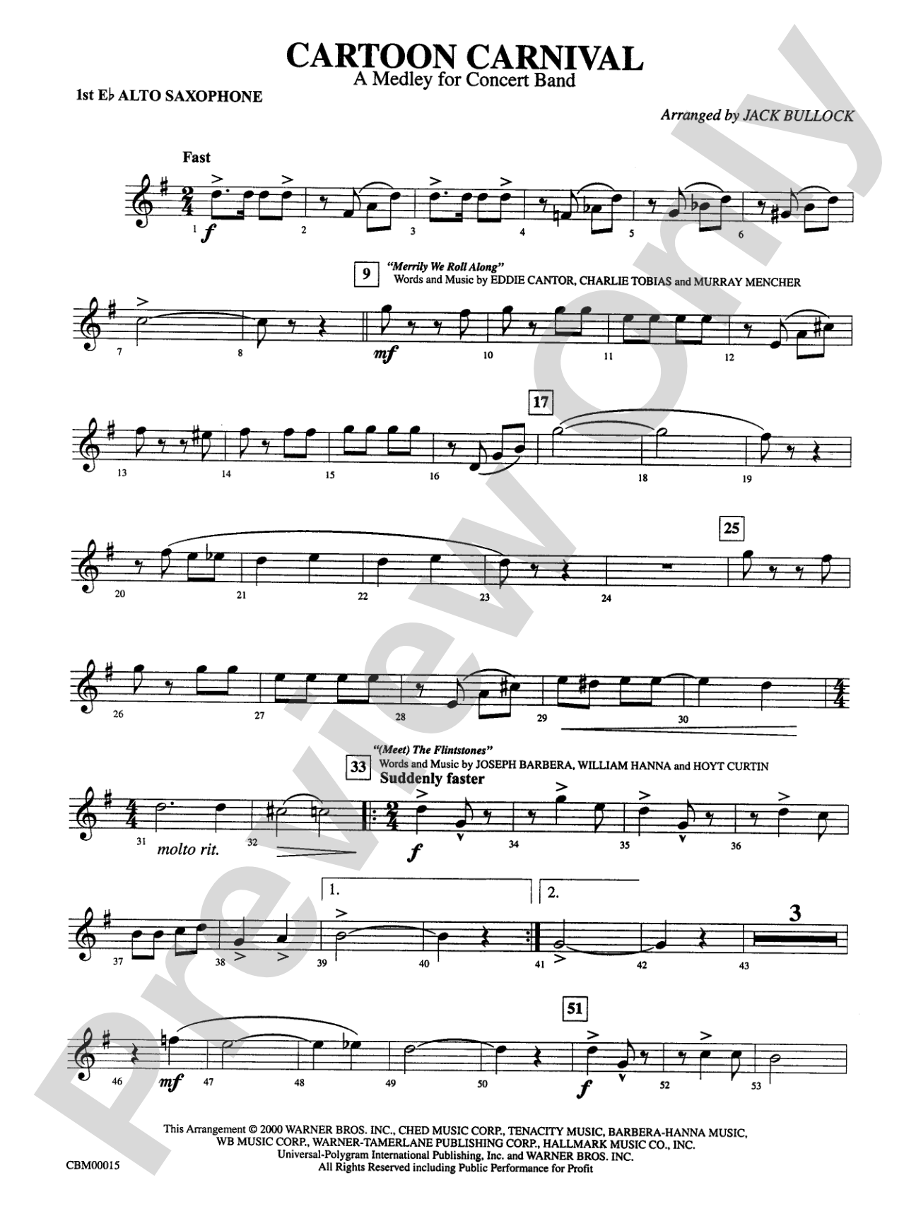 Cartoon Carnival (Medley): E-flat Alto Saxophone
