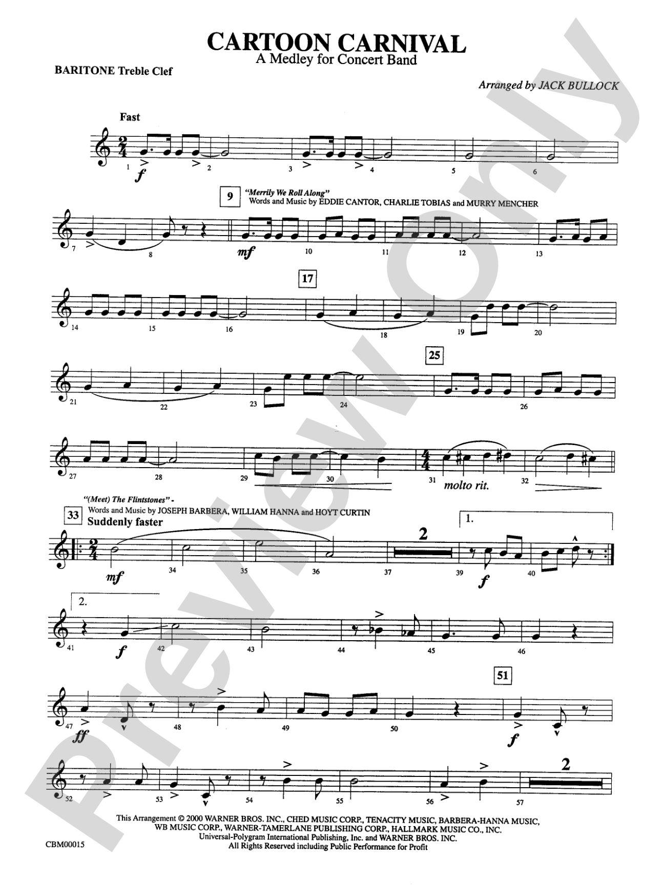 Cartoon Carnival (Medley): Baritone T.C.