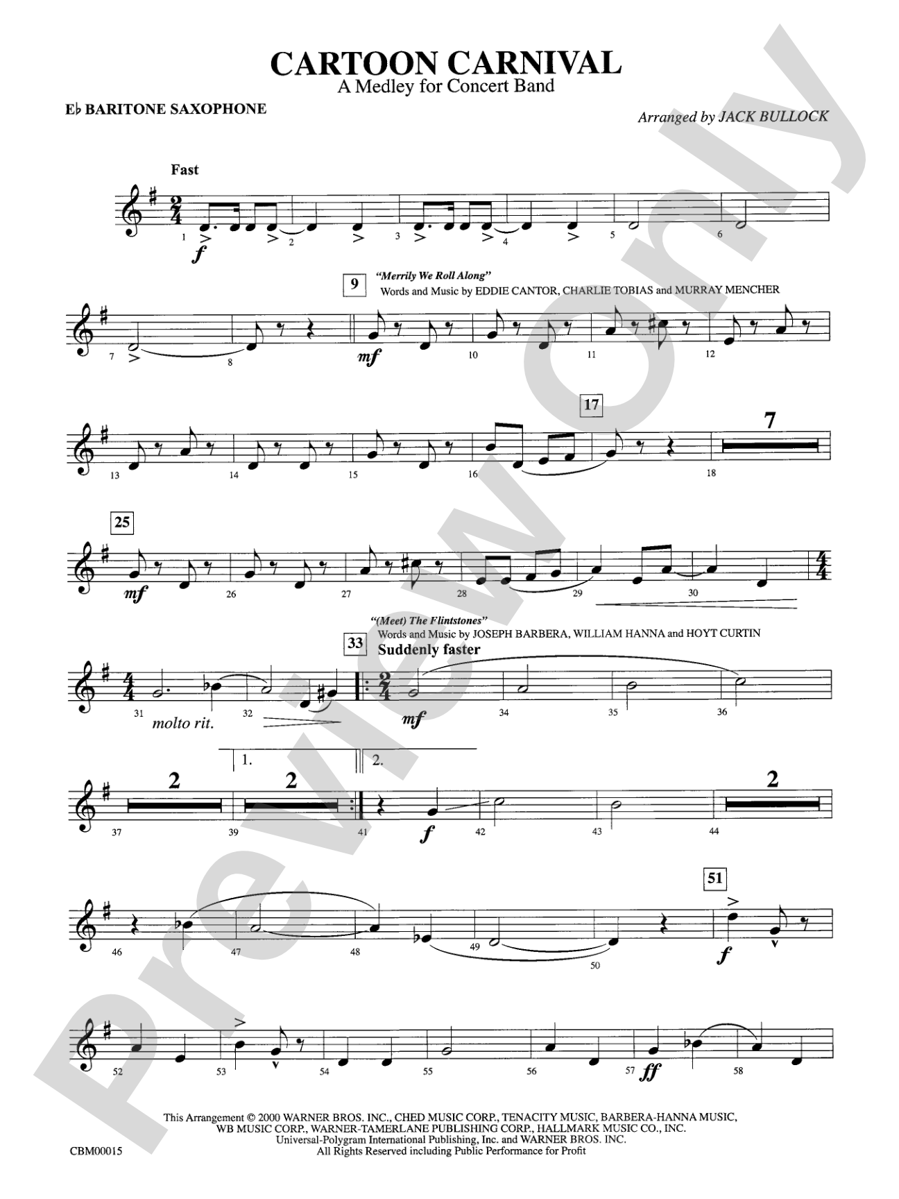 Cartoon Carnival (Medley): E-flat Baritone Saxophone