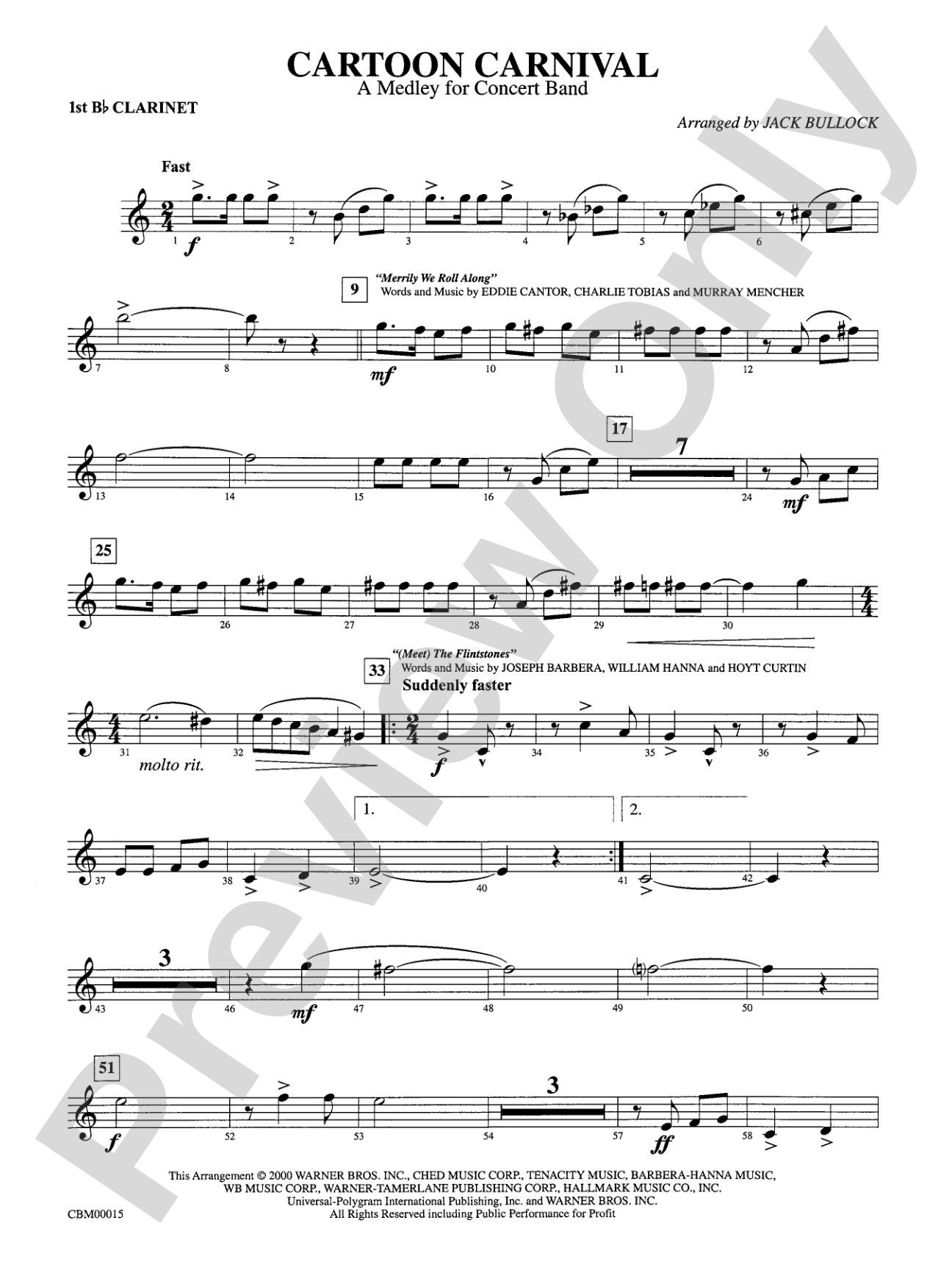 Cartoon Carnival (Medley): 1st B-flat Clarinet