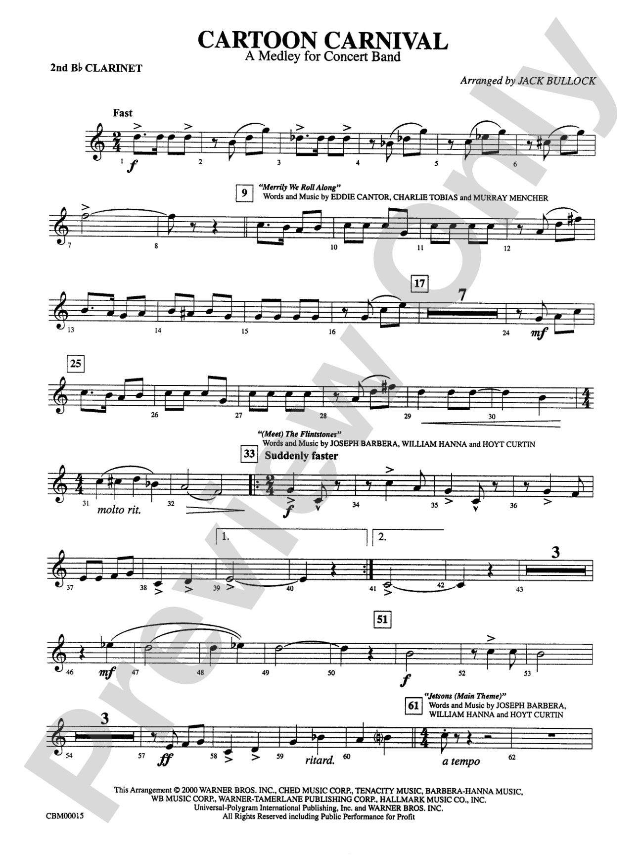 Cartoon Carnival (Medley): 2nd B-flat Clarinet