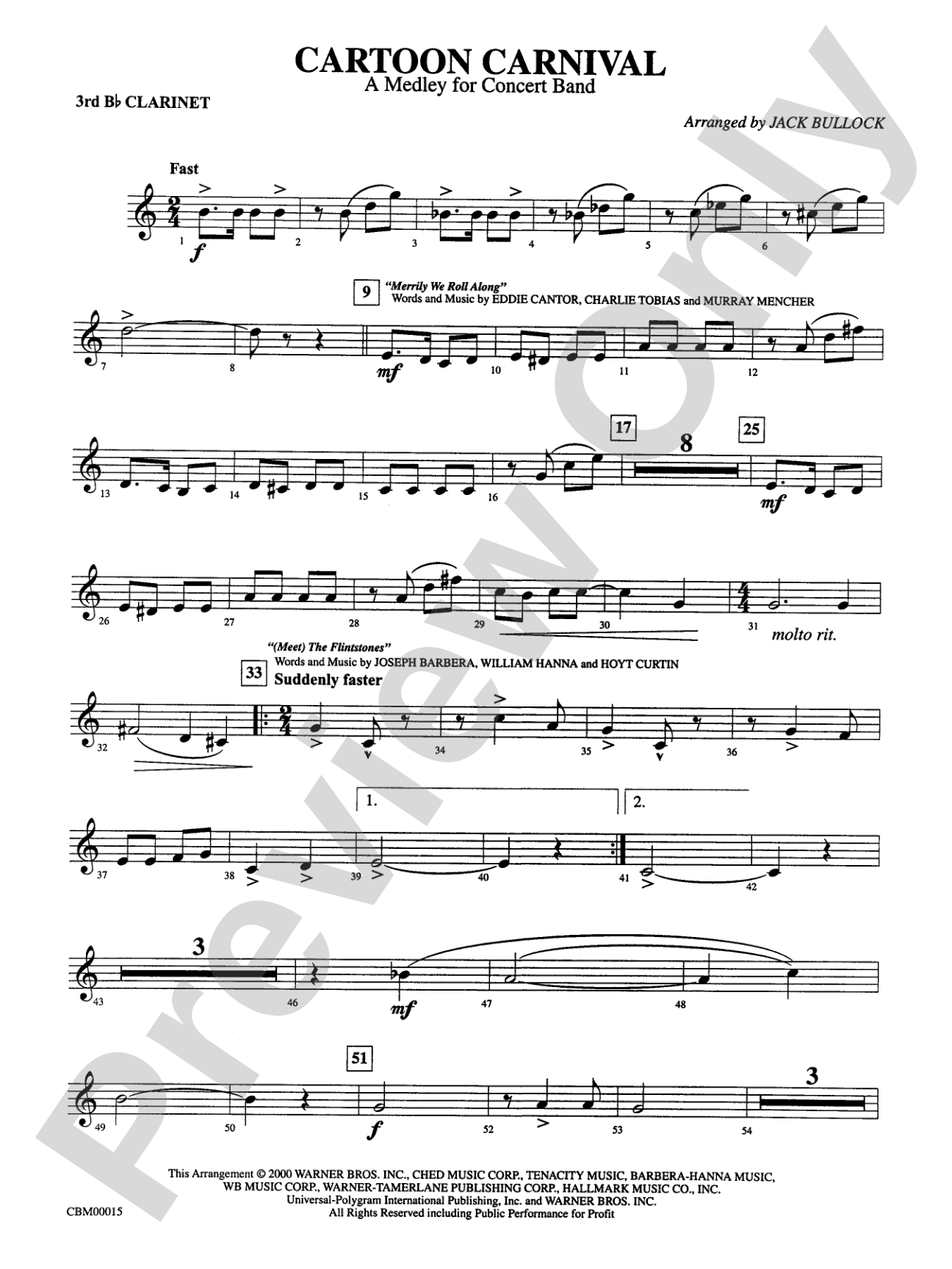 Cartoon Carnival (Medley): 3rd B-flat Clarinet