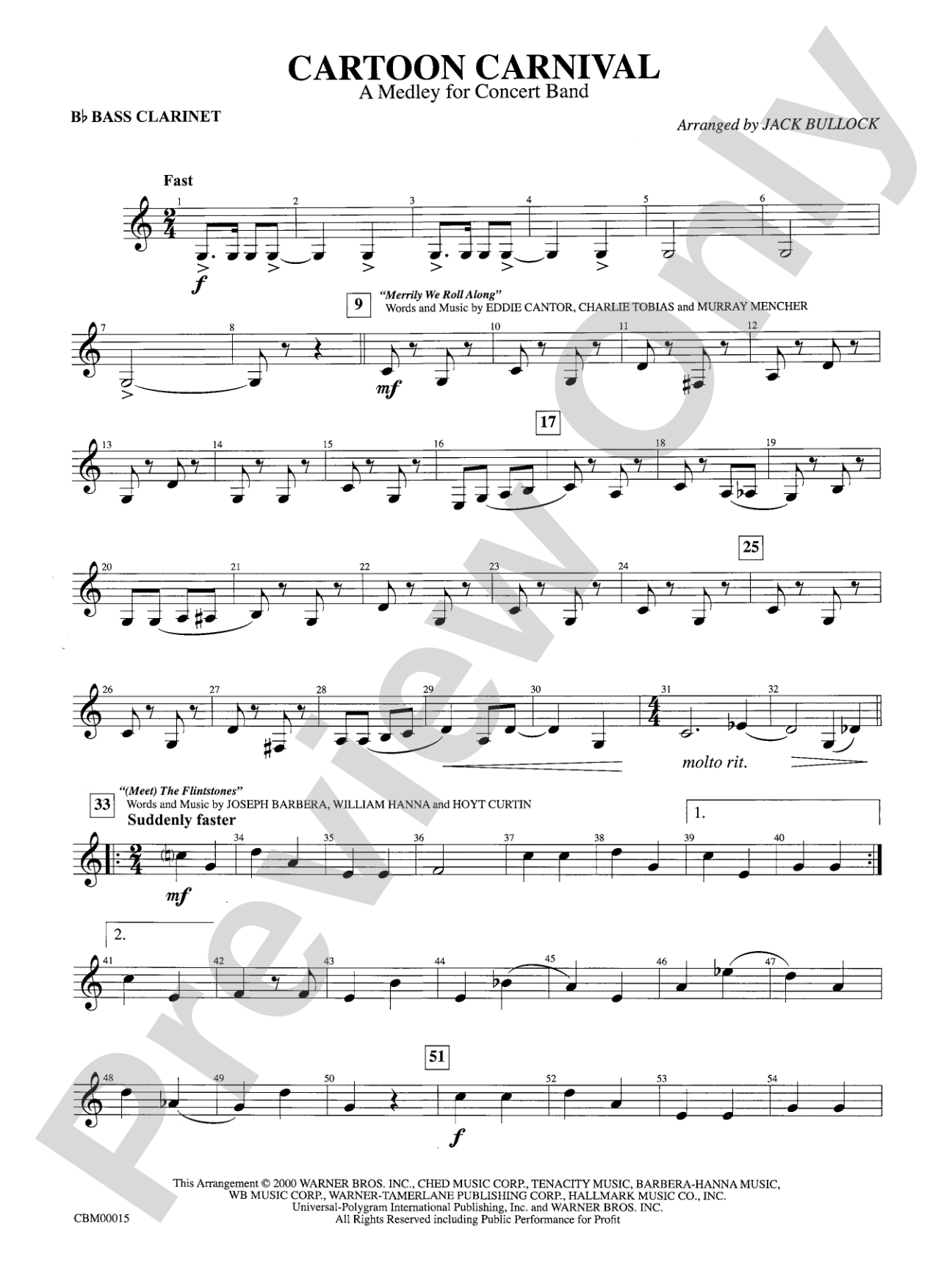 Cartoon Carnival (Medley): B-flat Bass Clarinet