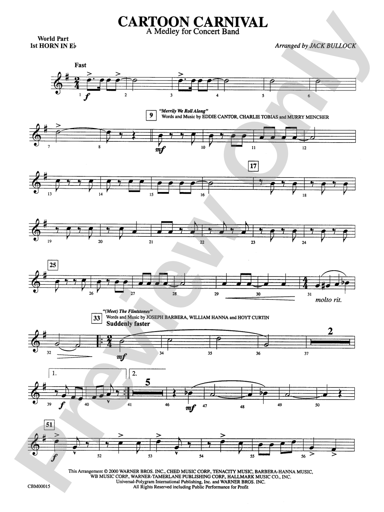 Cartoon Carnival (Medley): WP 1st Horn in E-flat