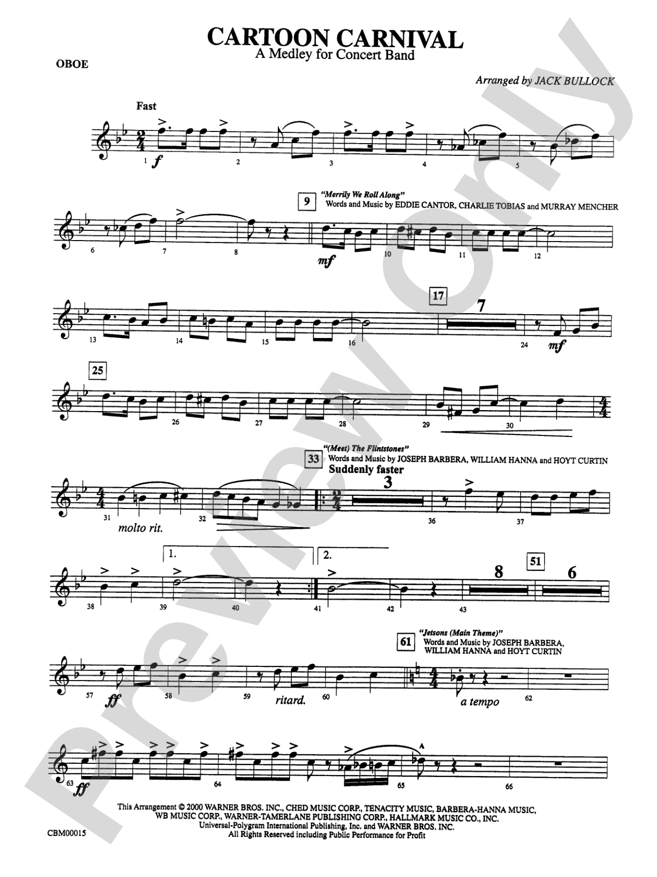 Cartoon Carnival (Medley): Oboe