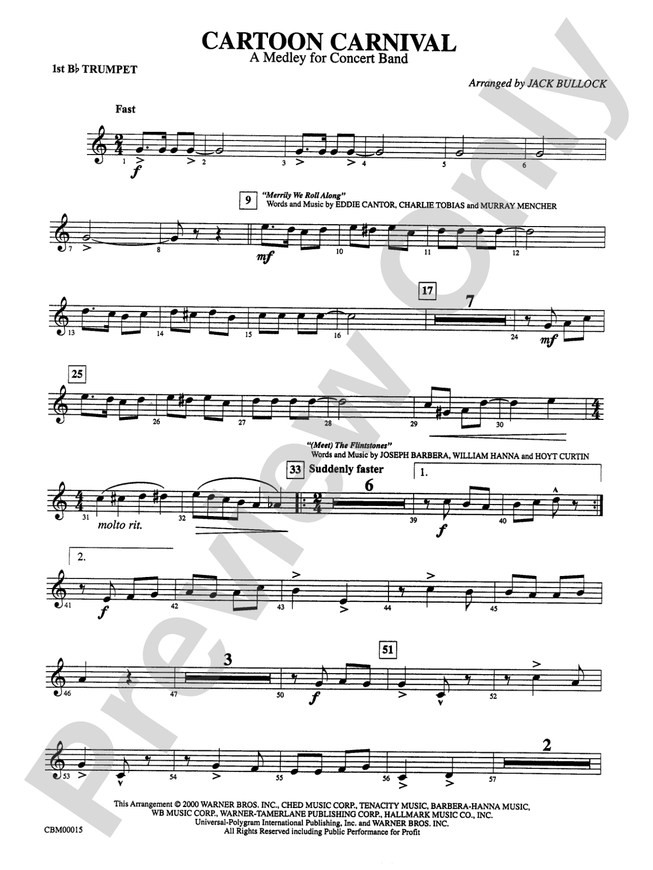 Cartoon Carnival (Medley): 1st B-flat Trumpet