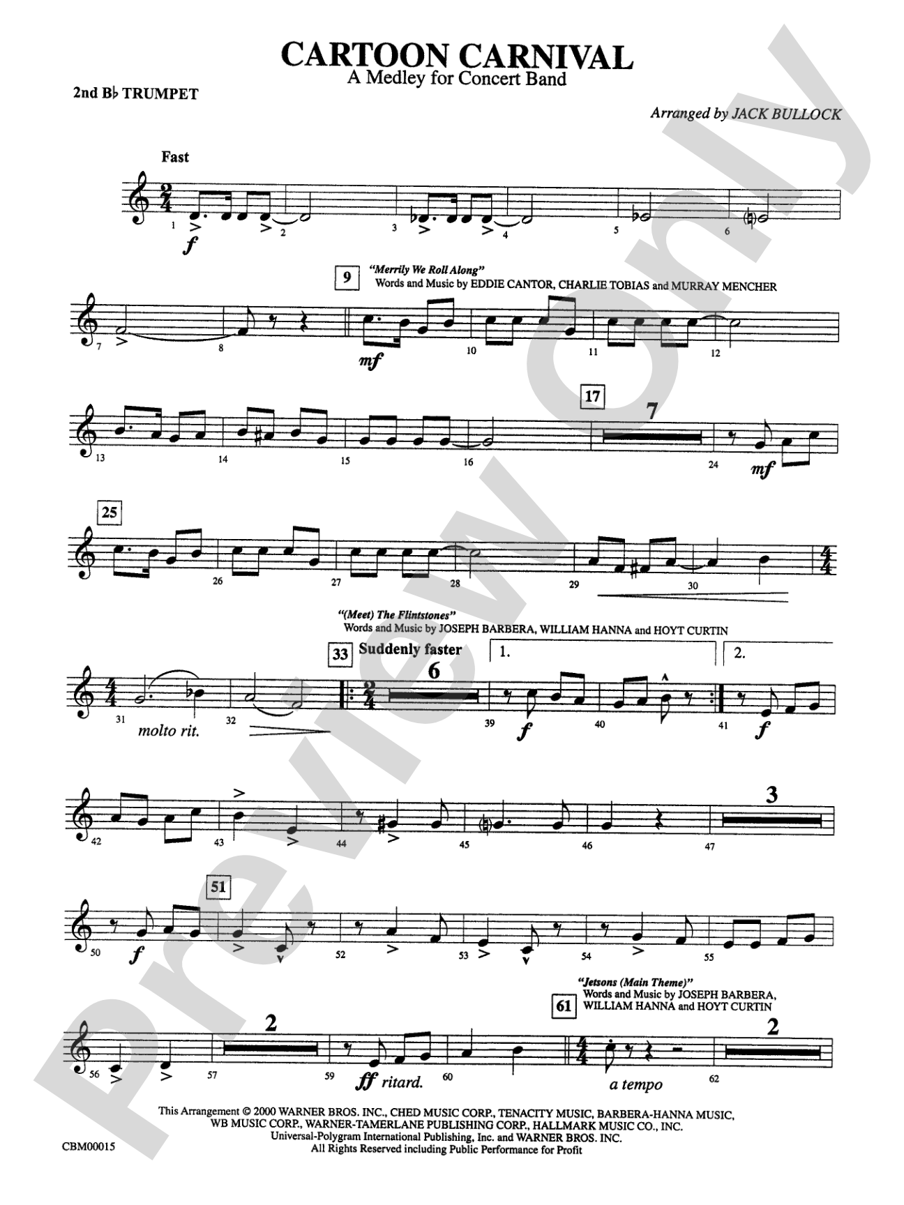Cartoon Carnival (Medley): 2nd B-flat Trumpet