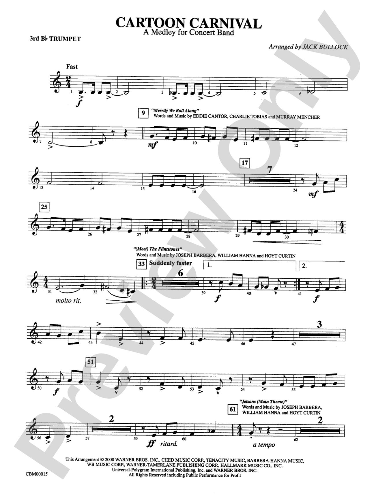 Cartoon Carnival (Medley): 3rd B-flat Trumpet