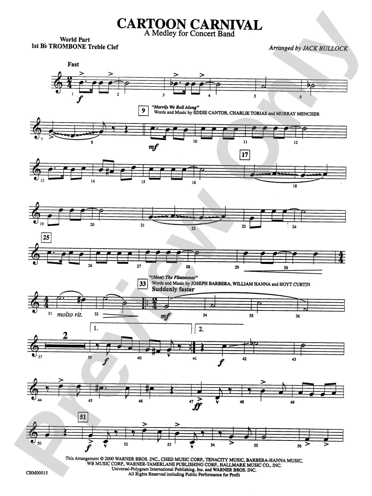 Cartoon Carnival (Medley): WP 1st B-flat Trombone T.C.