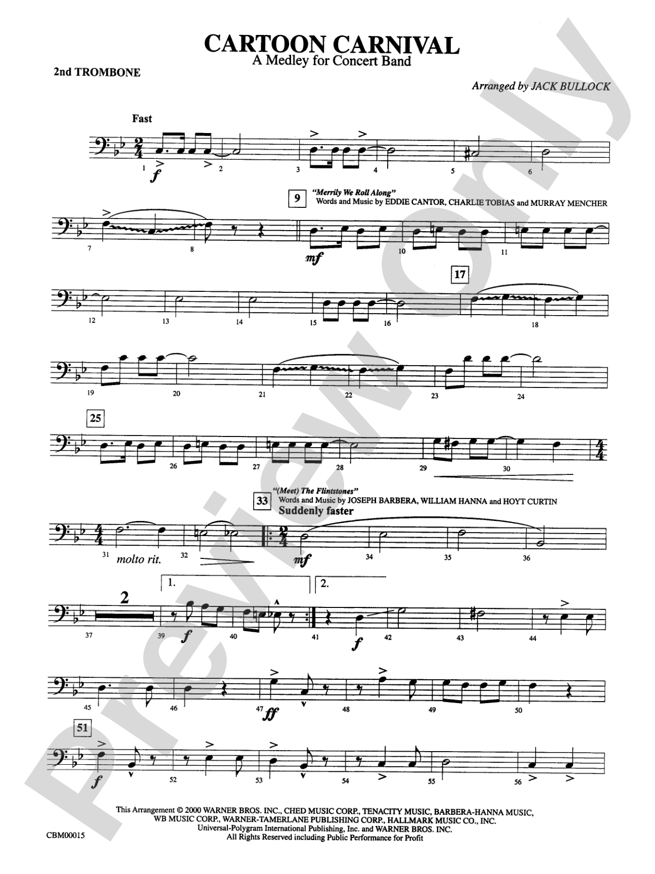 Cartoon Carnival (Medley): 2nd Trombone