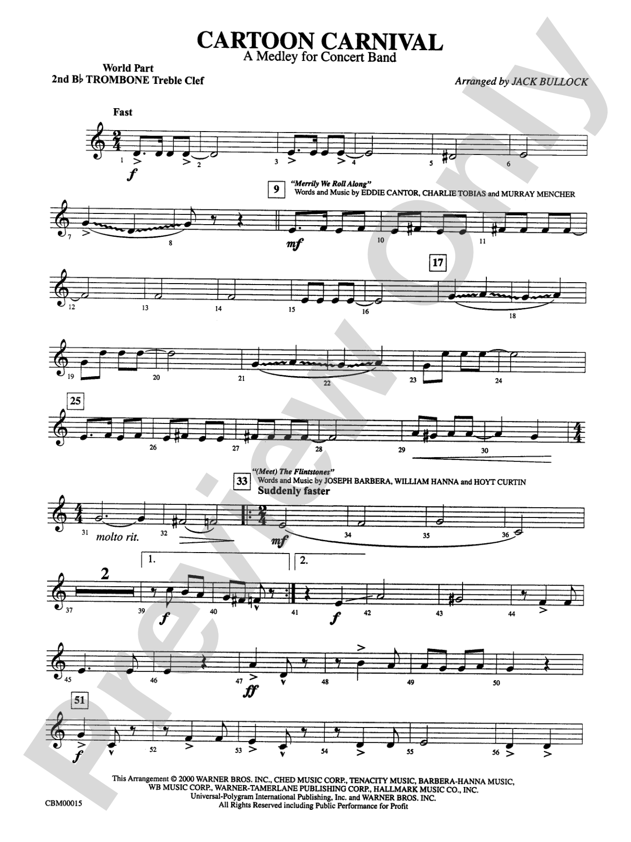 Cartoon Carnival (Medley): WP 2nd B-flat Trombone T.C.